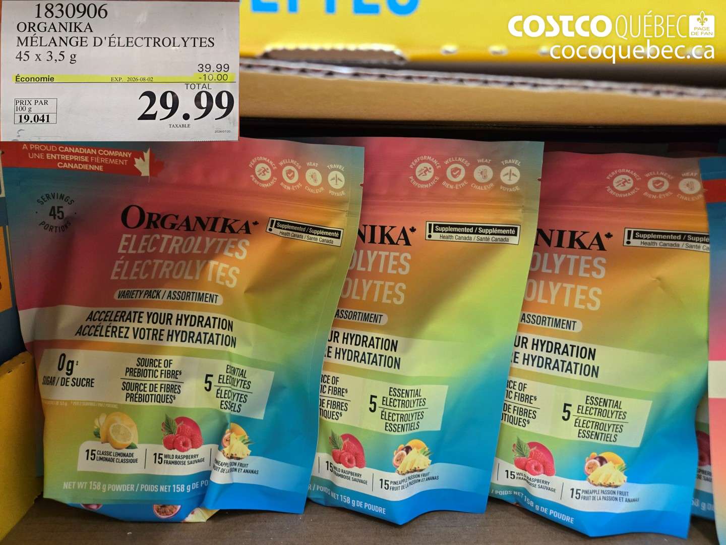 1830906 ORGANIKA MÉLANGE D'ÉLECTROLYTES 45 X 3.5 G ($10.00 INSTANT SAVINGS EXPIRES ON 2026-08-02) $29.99