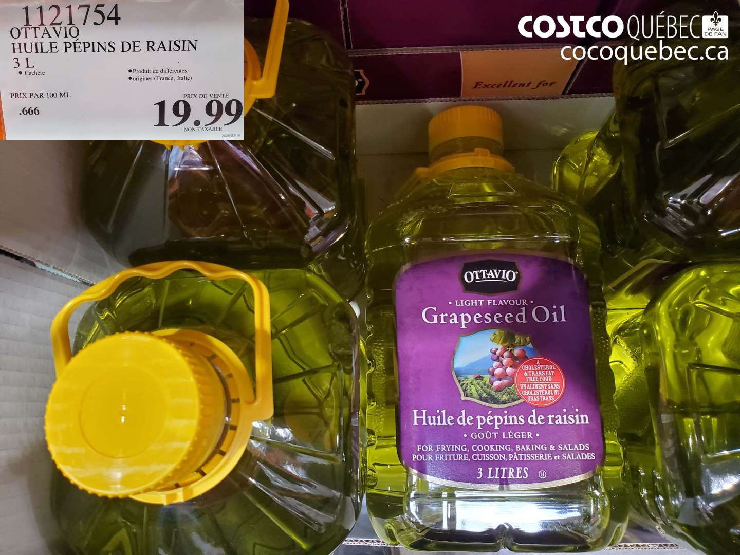 1121754 OTTAVIO HUILE PÉPINS DE RAISIN 3 L $19.99