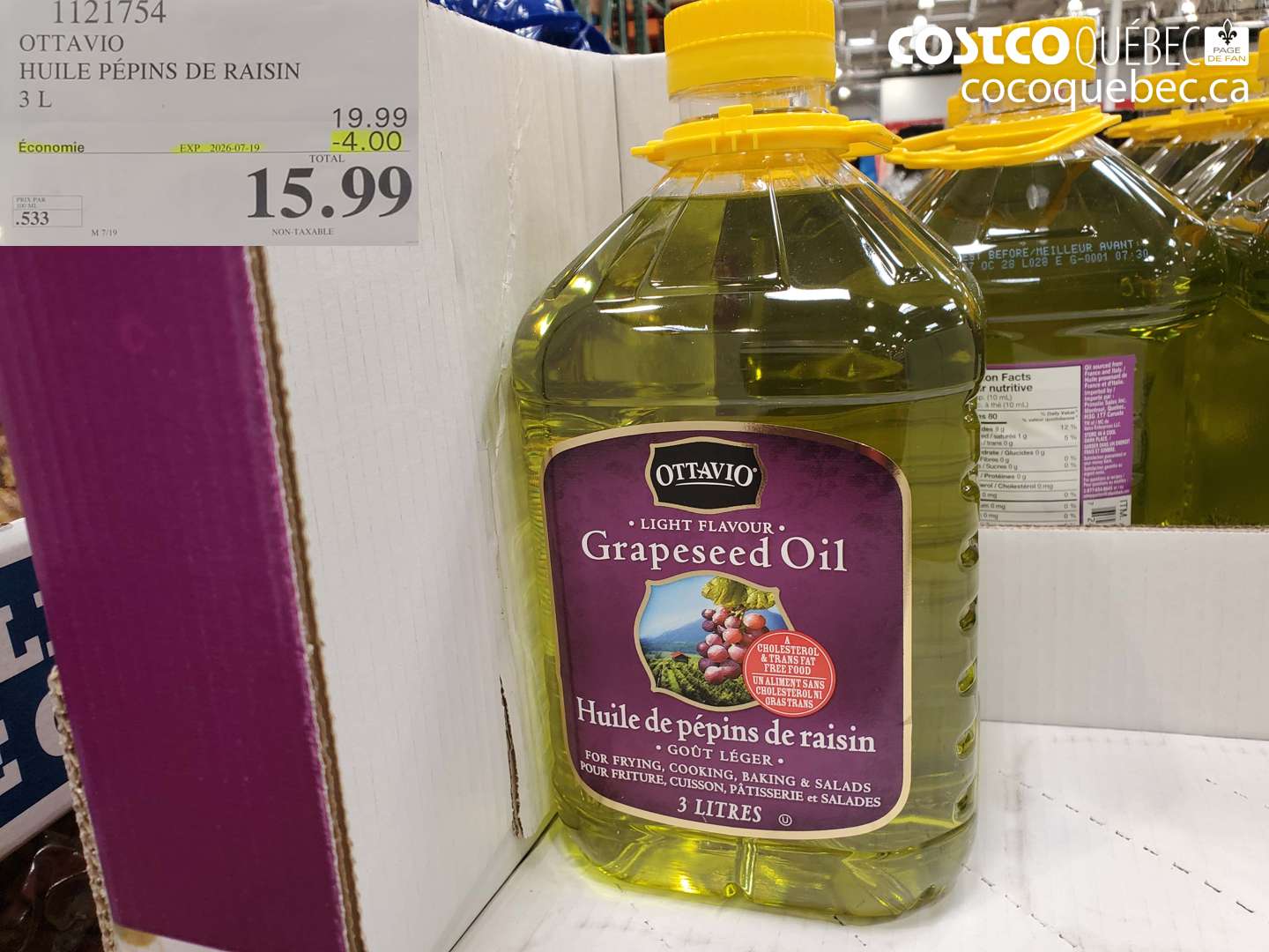 1121754 OTTAVIO HUILE PÉPINS DE RAISIN 3 L ($4.00 INSTANT SAVINGS EXPIRES ON 2026-07-19) $15.99