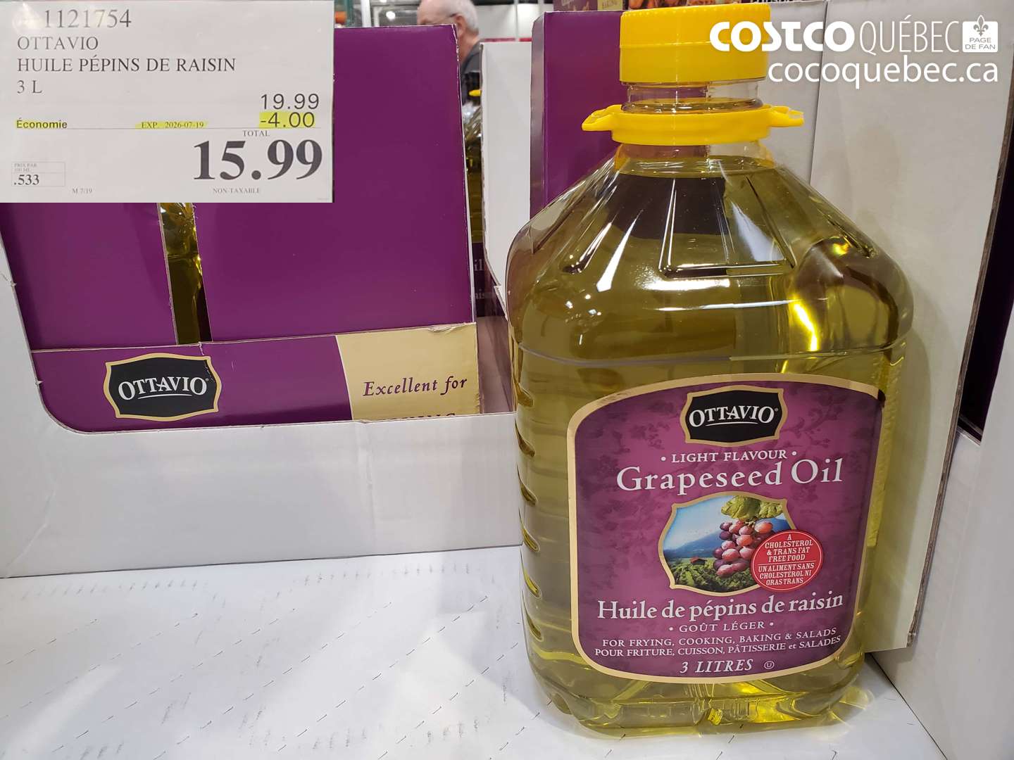 1121754 OTTAVIO HUILE PÉPINS DE RAISIN 3 L ($4.00 INSTANT SAVINGS EXPIRES ON 2026-07-19) $15.99