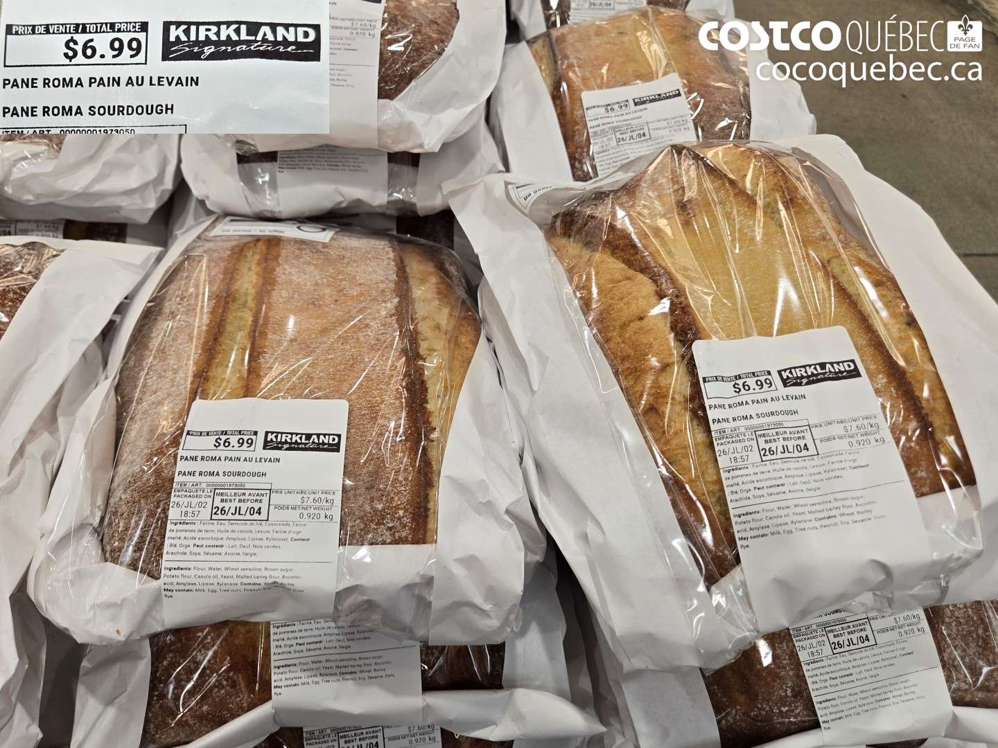 1973050 PANE ROMA PAIN AU LEVAIN PANE ROMA SOURDOUGH $6.99