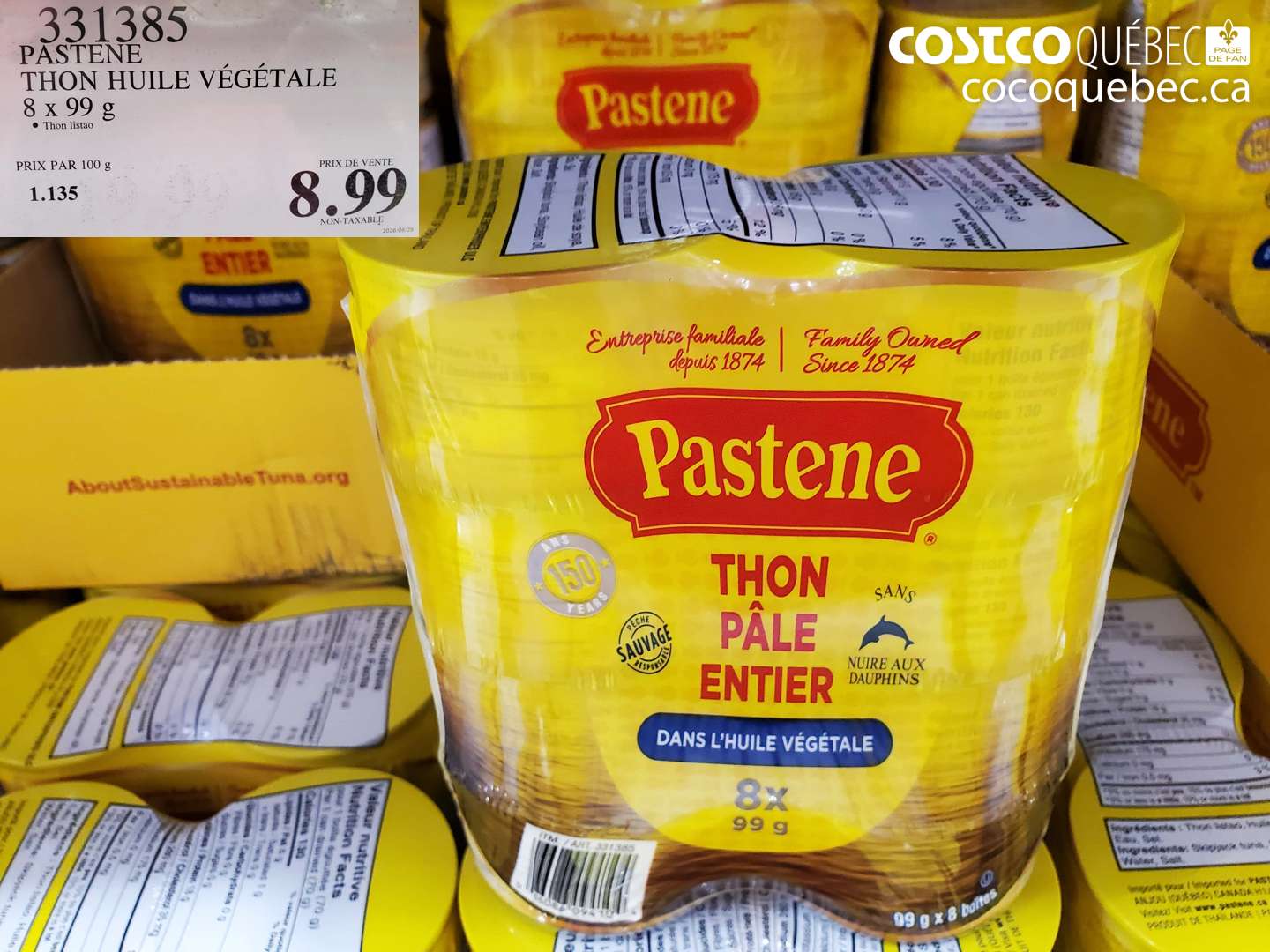 331385 PASTENE THON HUILE VÉGÉTALE 8 X 99 G $8.99