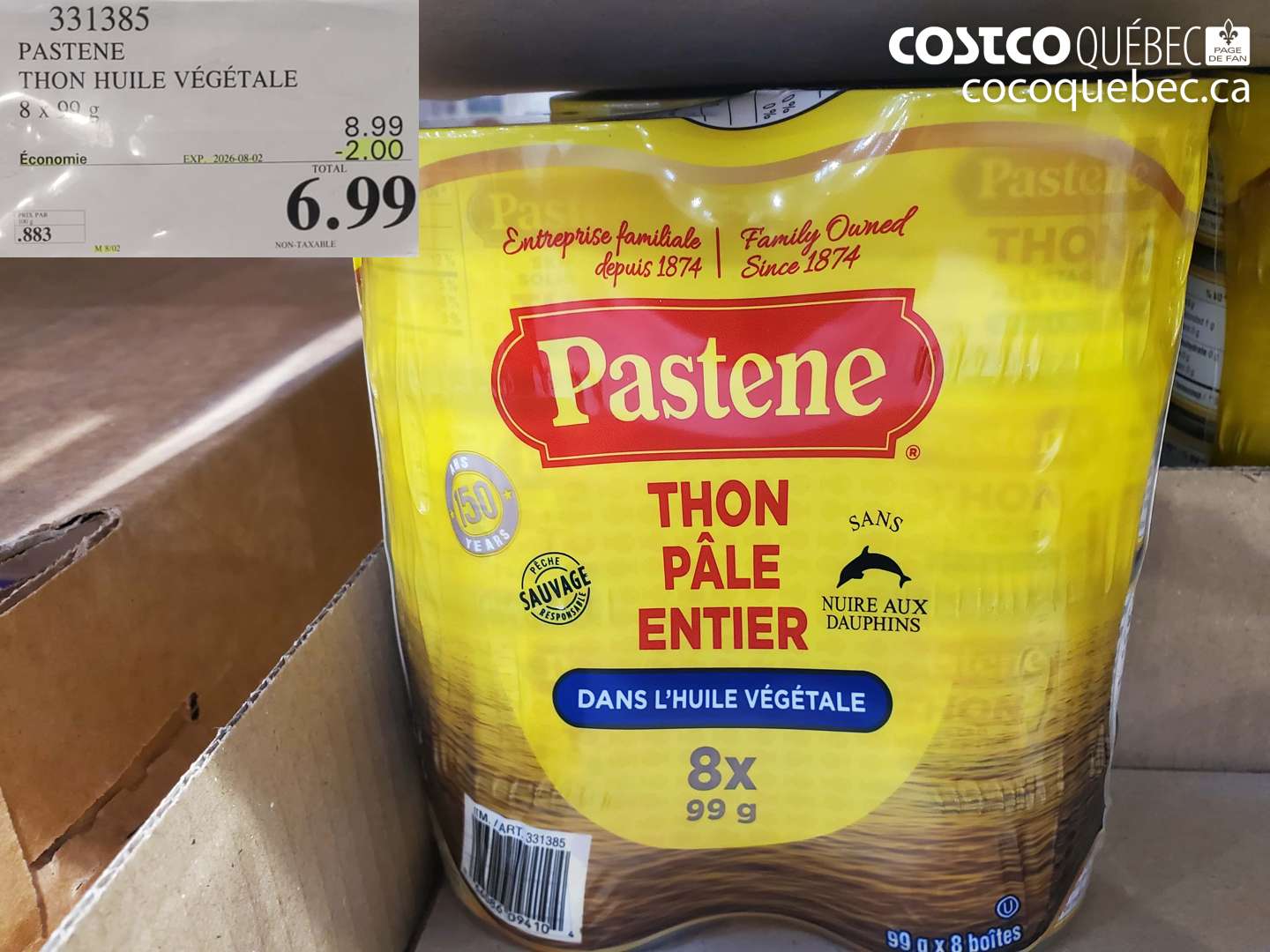 331385 PASTENE THON HUILE VÉGÉTALE 8 X 99 G ($2.00 INSTANT SAVINGS EXPIRES ON 2026-08-02) $6.99