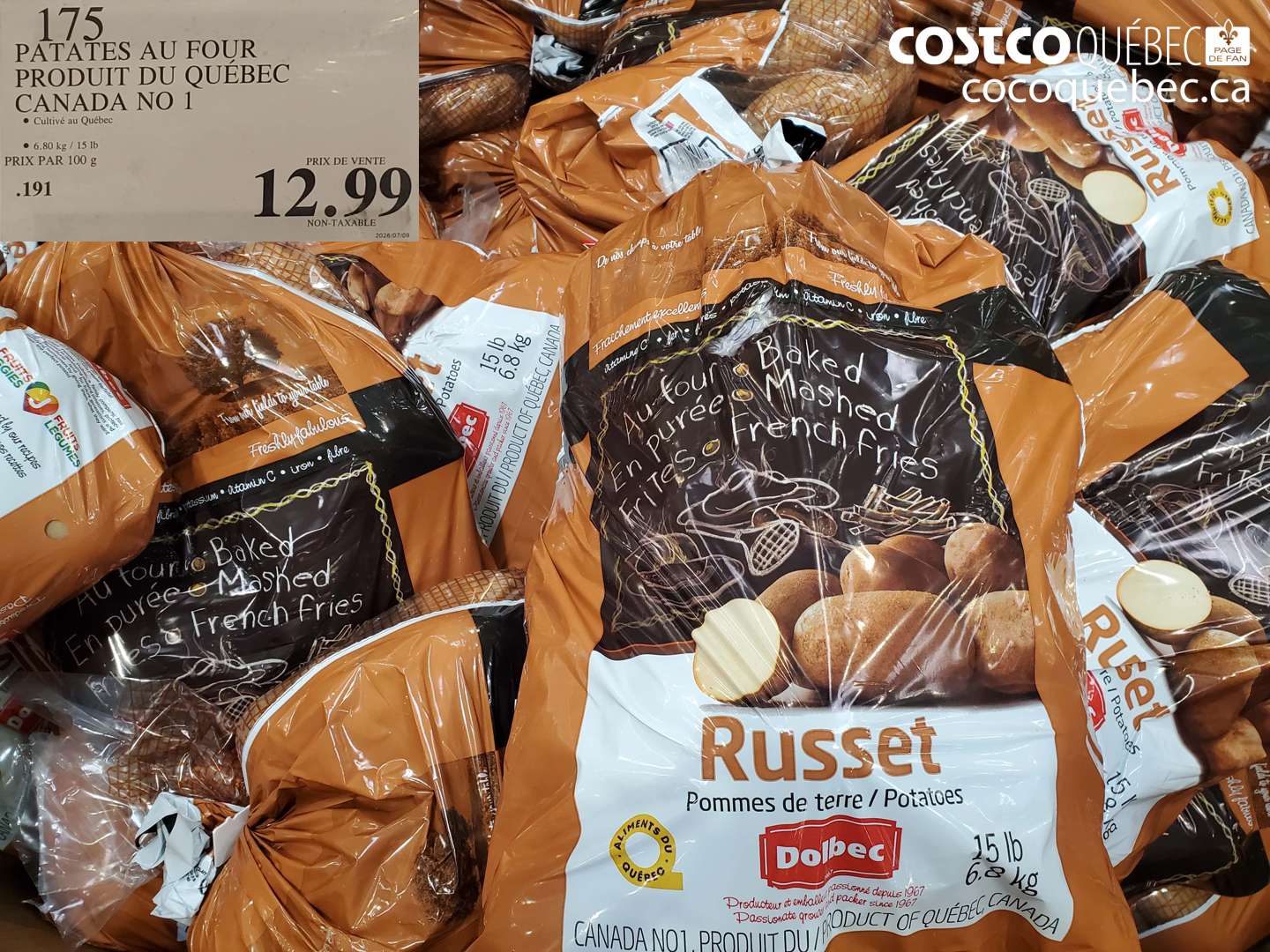 175 PATATES AU FOUR PRODUIT DU QUÉBEC CANADA NO 1 $12.99