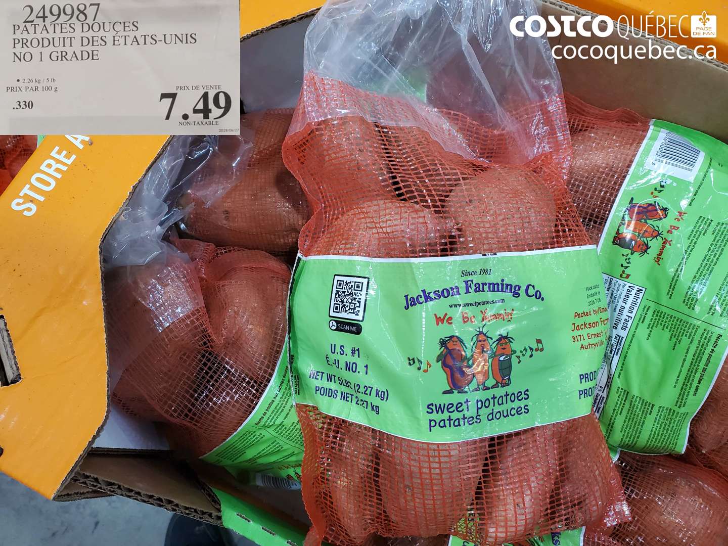 249987 PATATES DOUCES PRODUIT DES ÉTATS-UNIS NO 1 GRADE $7.49