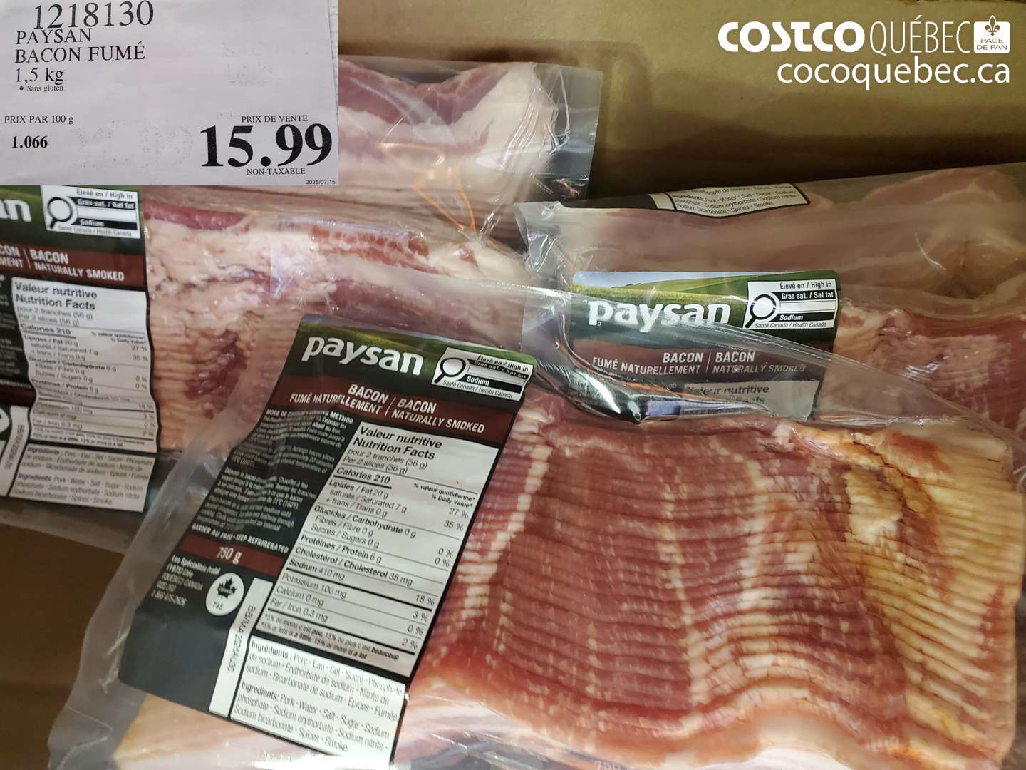1218130 PAYSAN BACON FUMÉ 1.5 KG $15.99