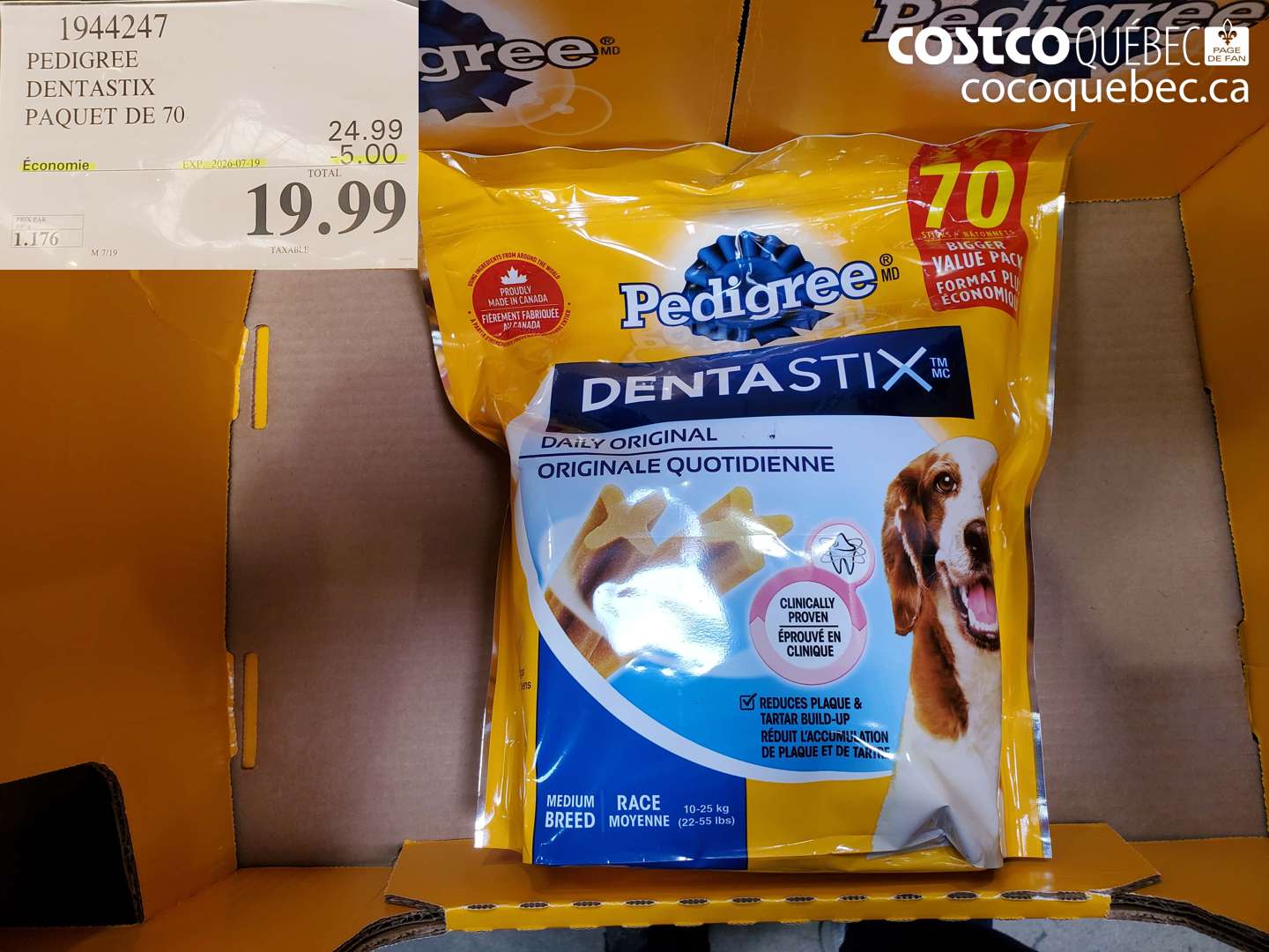 1944247 PEDIGREE DENTASTIX PAQUET DE 70 ($5.00 INSTANT SAVINGS EXPIRES ON 2026-07-19) $19.99