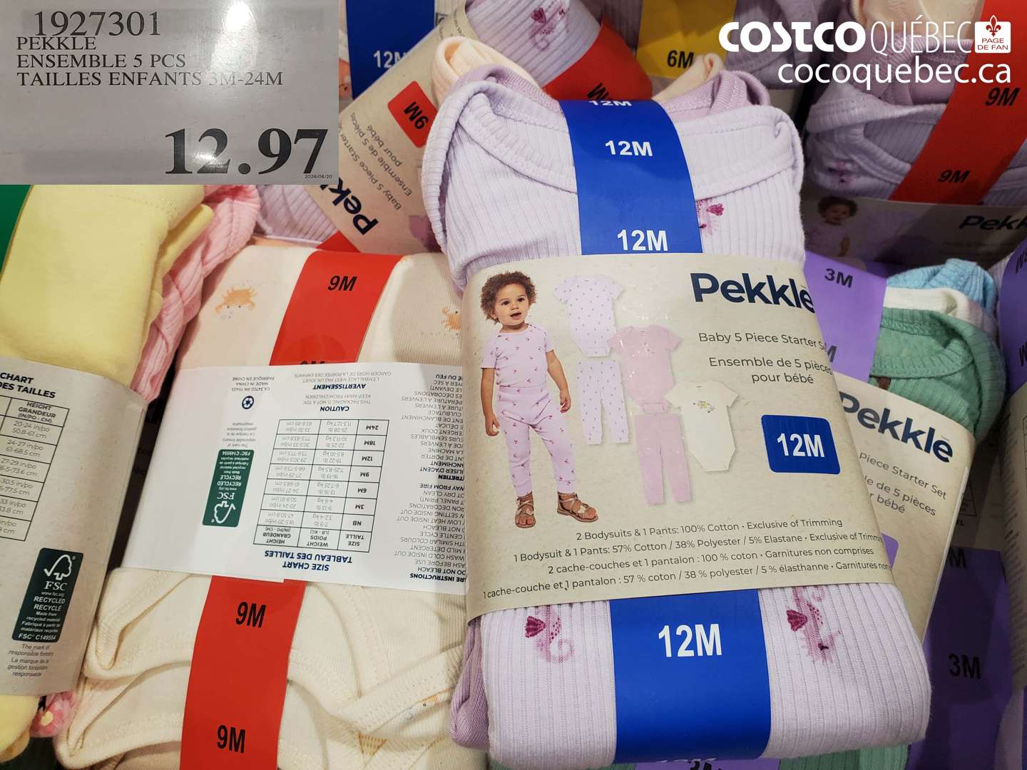 1927301 PEKKLE ENSEMBLE 5 PCS TAILLES ENFANTS 3M-24M $12.97