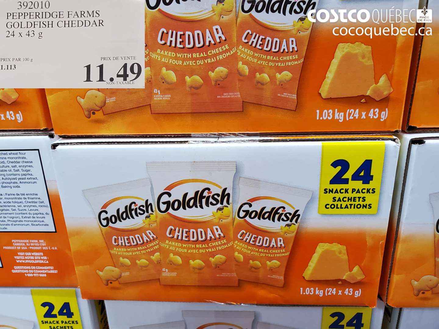 392010 PEPPERIDGE FARMS GOLDFISH CHEDDAR 24 X 43 G $11.49