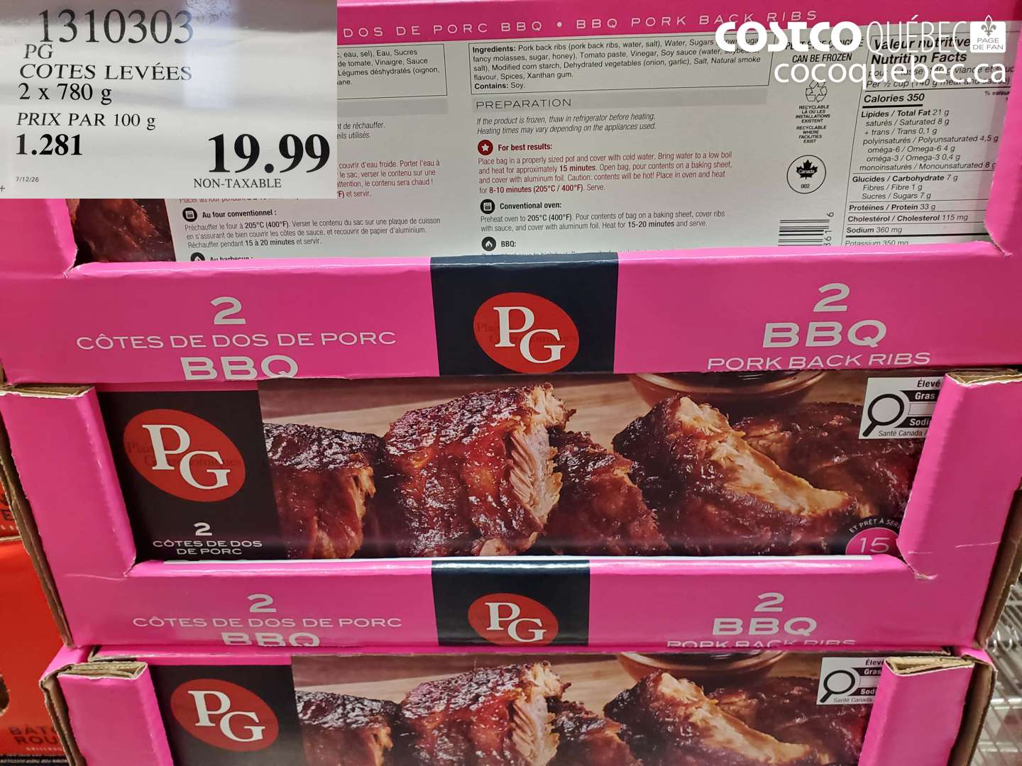 1310303 PG COTES LEVÉES 2 X 780 G $19.99