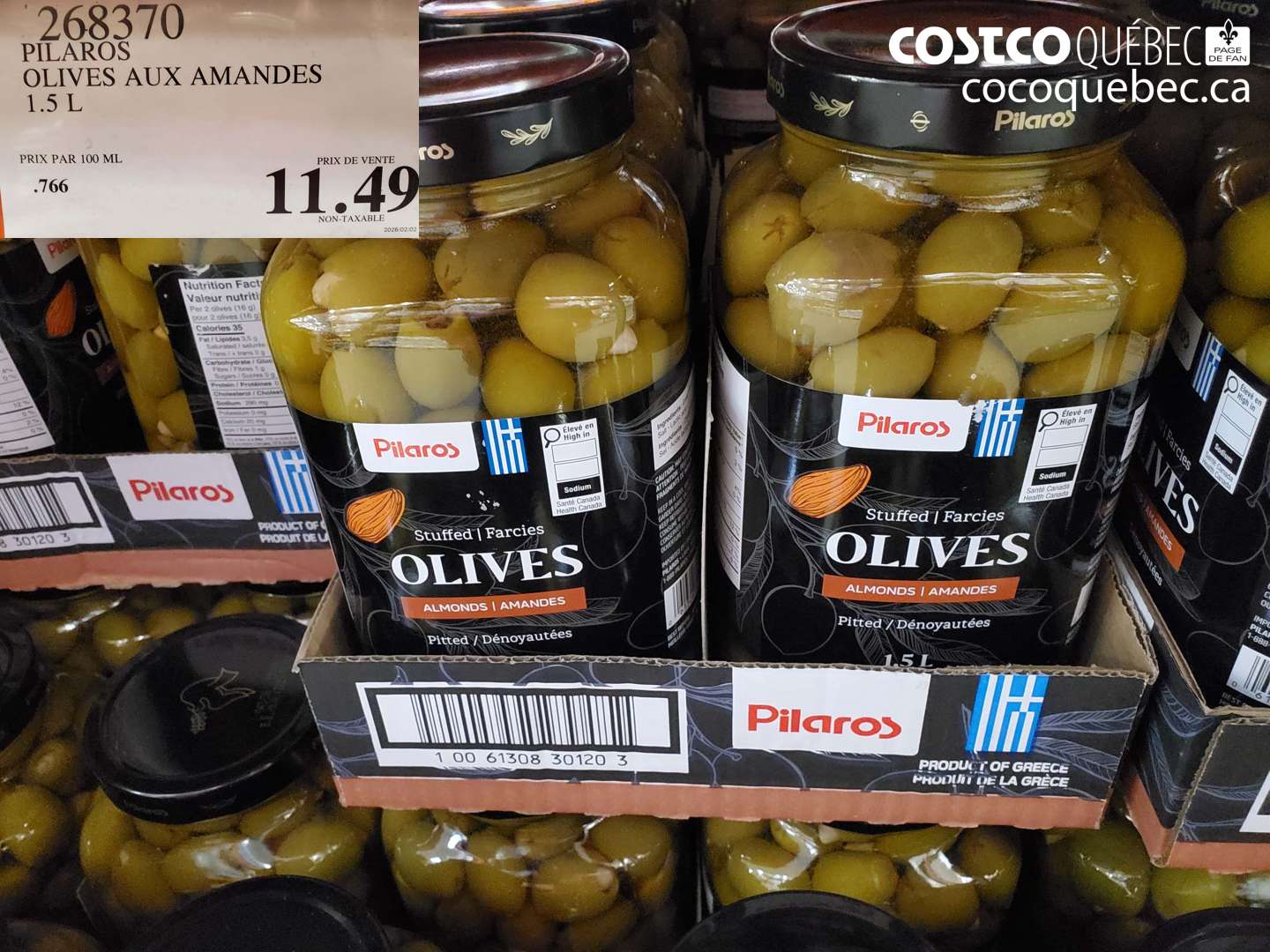 268370 PILAROS OLIVES AUX AMANDES 1.5 L $11.49
