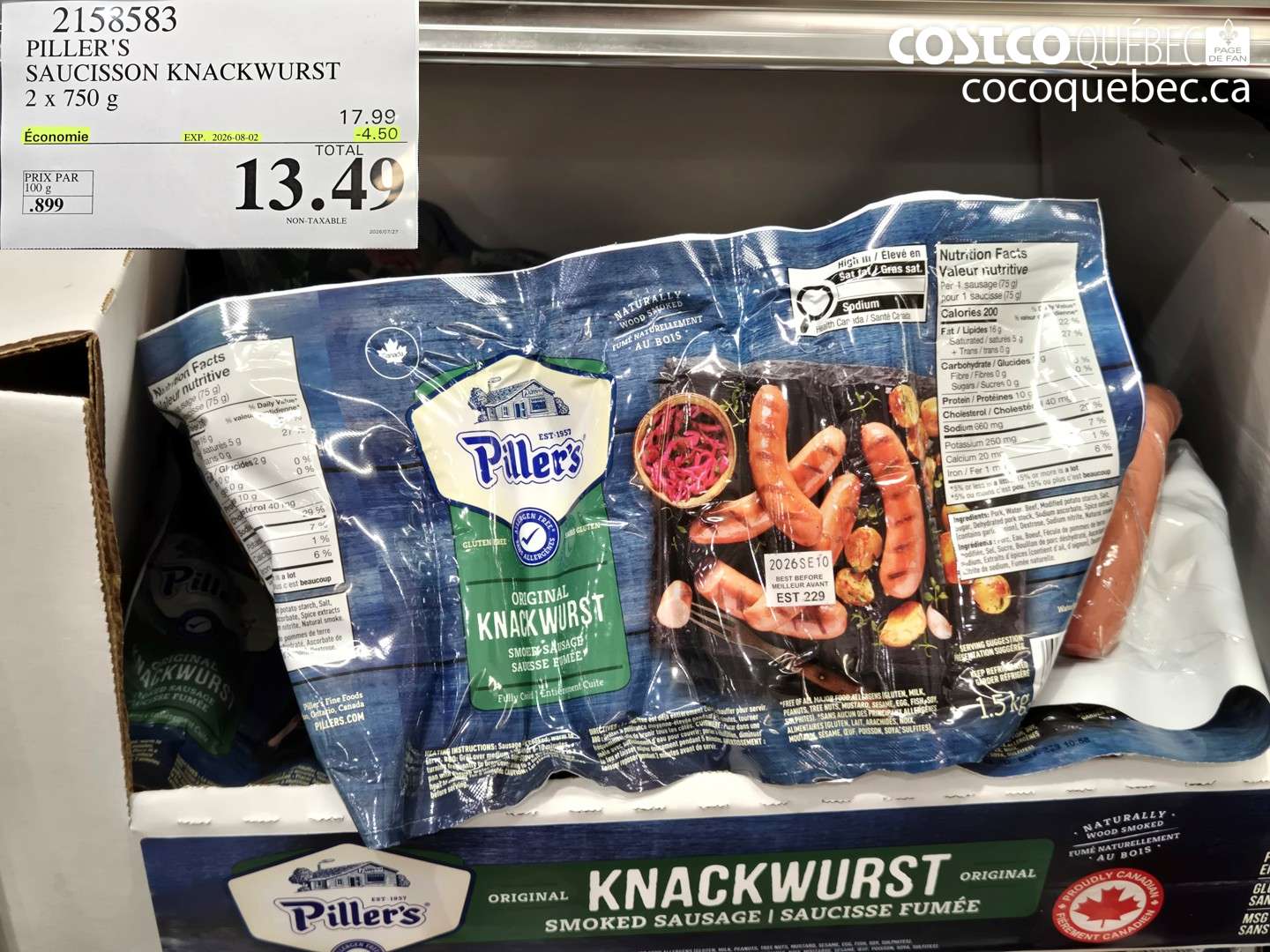 2158583 PILLER'S SAUCISSON KNACKWURST ($4.50 INSTANT SAVINGS EXPIRES ON 2026-08-02) $13.49