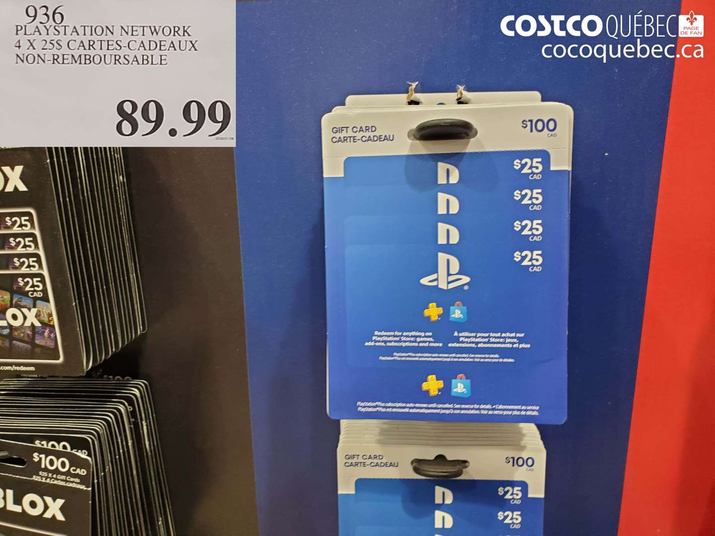 936 PLAYSTATION NETWORK 4 X 25$ CARTES-CADEAUX NON-REMBOURSABLE $89.99