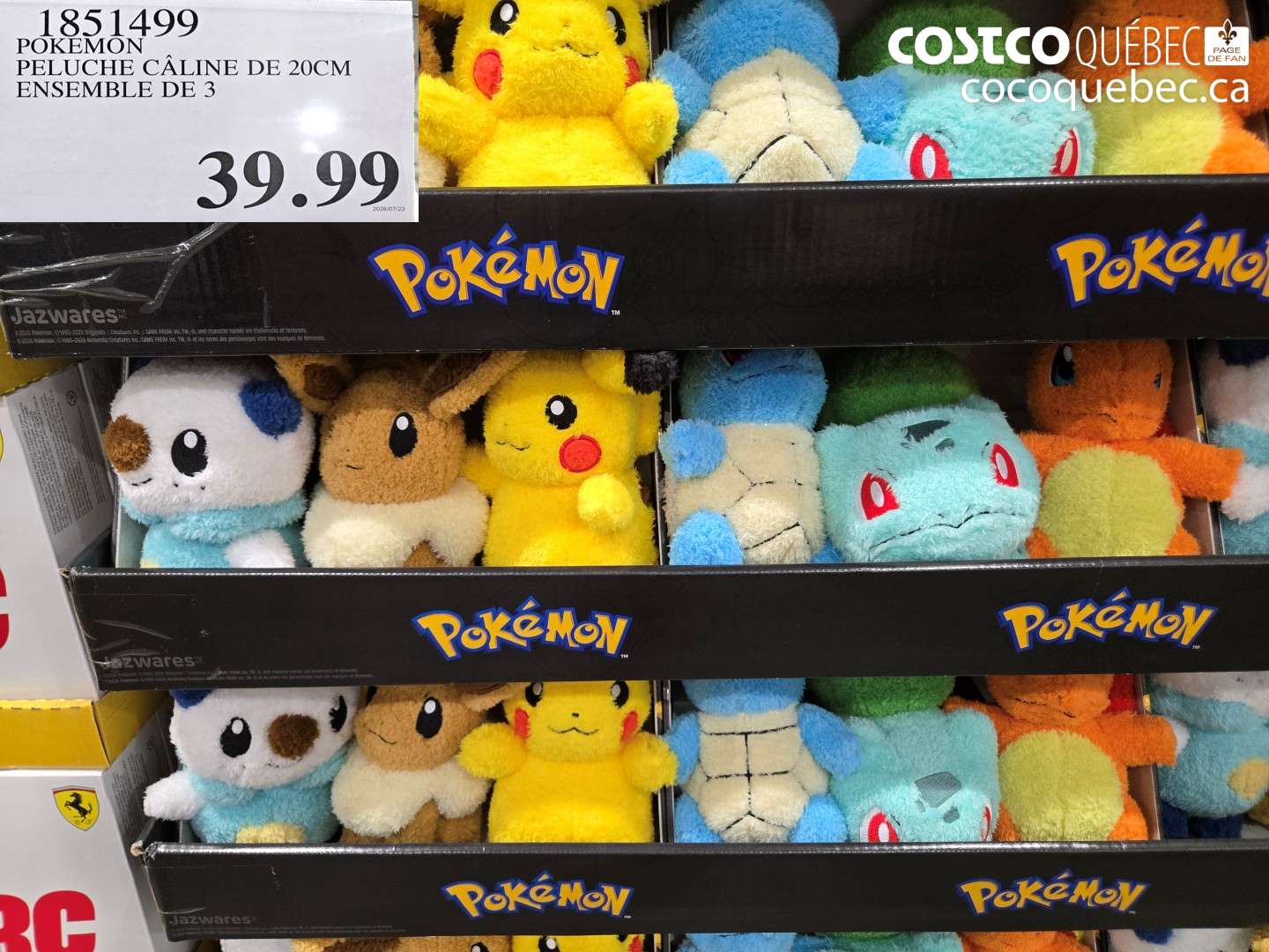 1851499 POKEMON PELUCHE CÂLINE DE 20CM ENSEMBLE DE 3 $39.99
