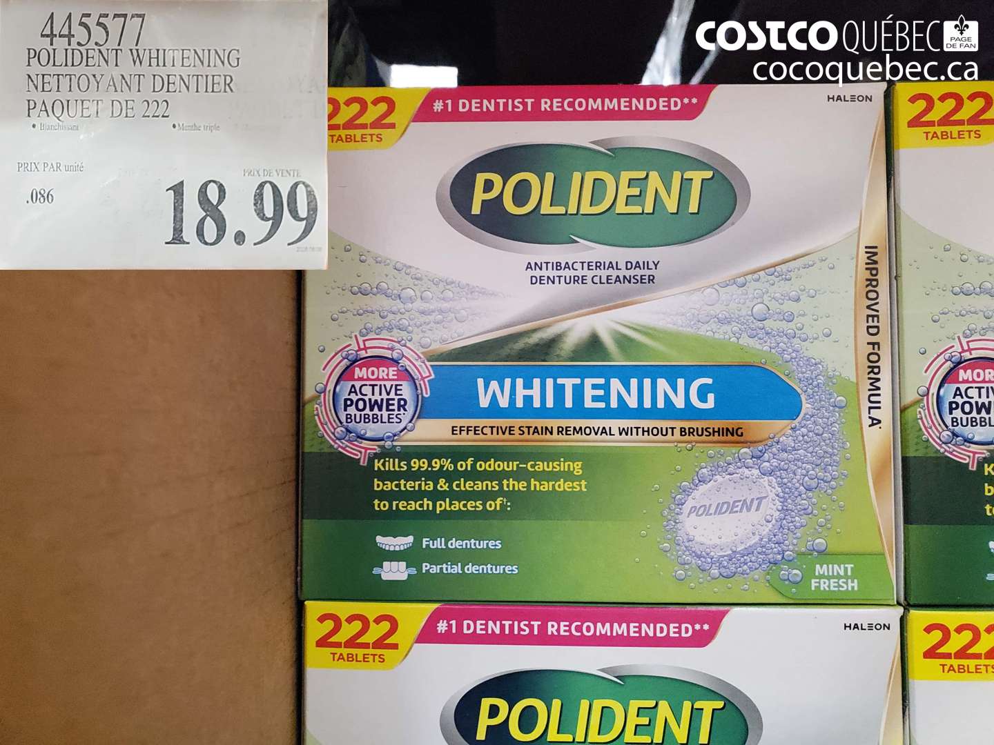 445577 POLIDENT WHITENING NETTOYANT DENTIER PAQUET DE 222 $18.99