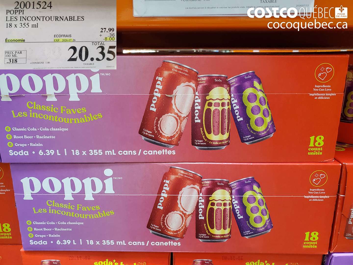 2001524 POPPI LES INCONTOURNABLES 18 X 355 ML ($8.00 INSTANT SAVINGS EXPIRES ON 2026-07-26) $20.35