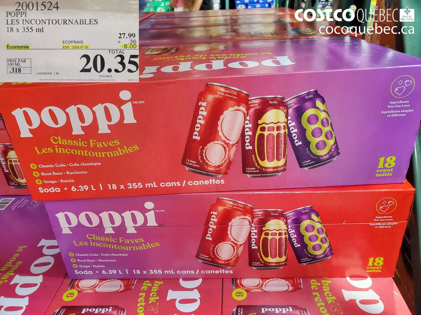 2001524 POPPI LES INCONTOURNABLES 18 X 355 ML ($8.00 INSTANT SAVINGS EXPIRES ON 2026-07-26) $20.35