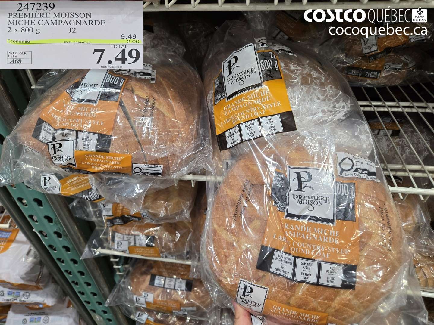 247239 PREMIÈRE MOISSON MICHE CAMPAGNARDE 2 X 800 G ($2.00 INSTANT SAVINGS EXPIRES ON 2026-07-26) $7.49