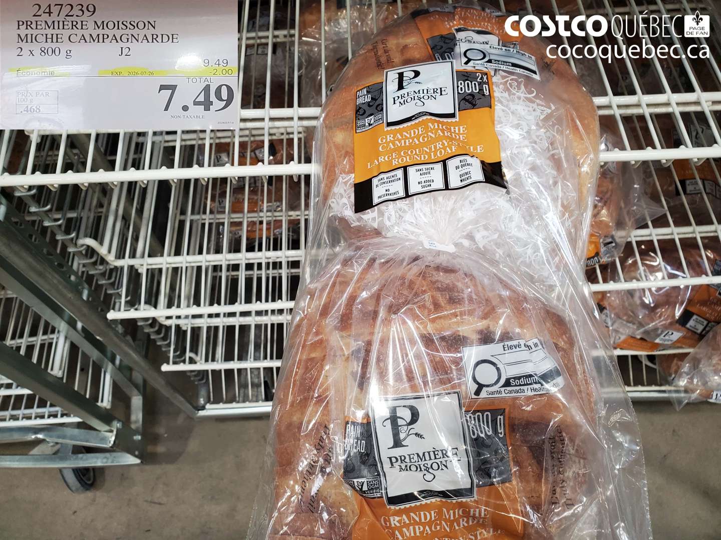 247239 PREMIÈRE MOISSON MICHE CAMPAGNARDE 2 X 800 G ($2.00 INSTANT SAVINGS EXPIRES ON 2026-07-26) $7.49