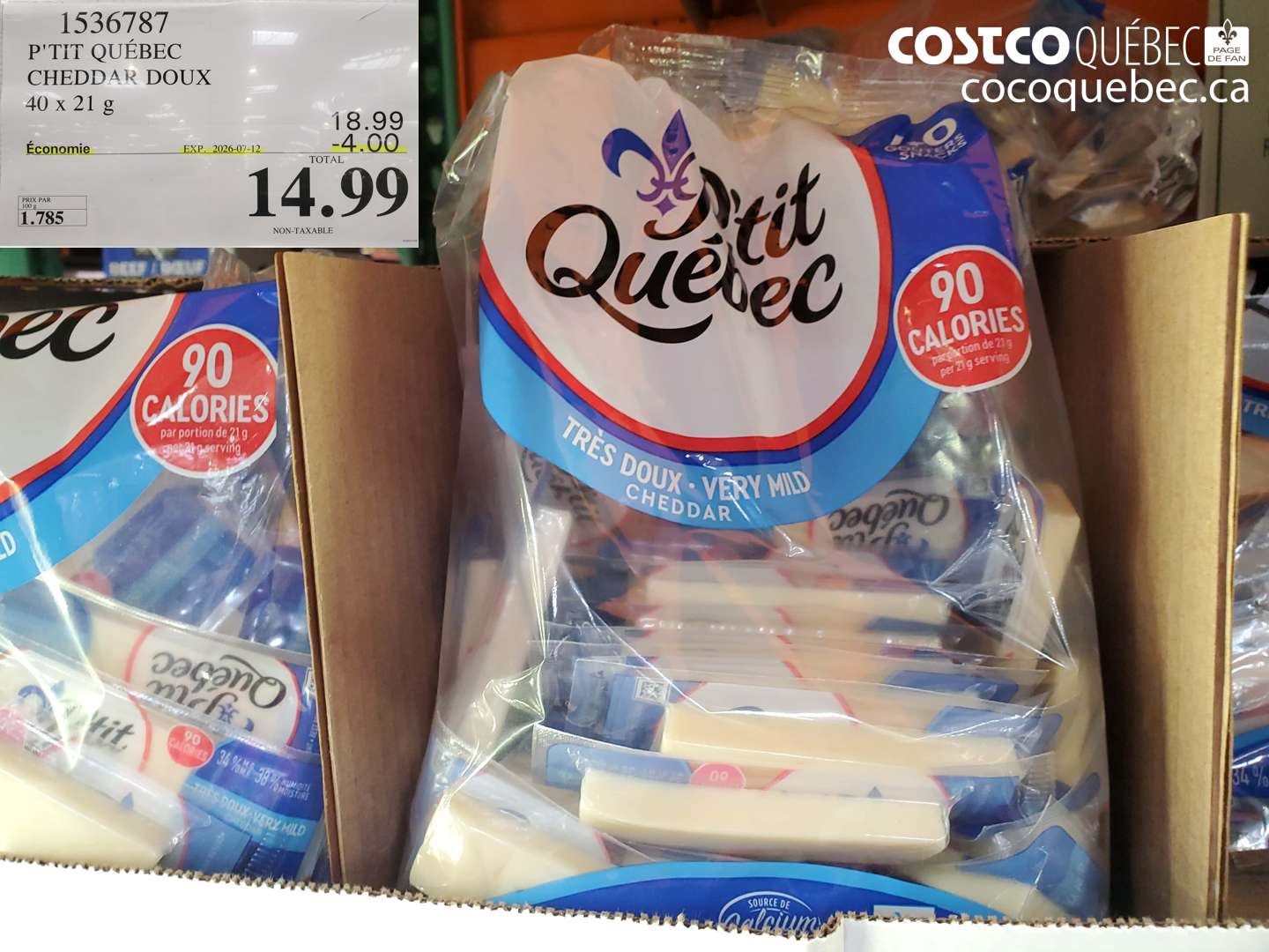 1536787 P'TIT QUÉBEC CHEDDAR DOUX 40 X 21 G ($4.00 INSTANT SAVINGS EXPIRES ON 2026-07-12) $14.99
