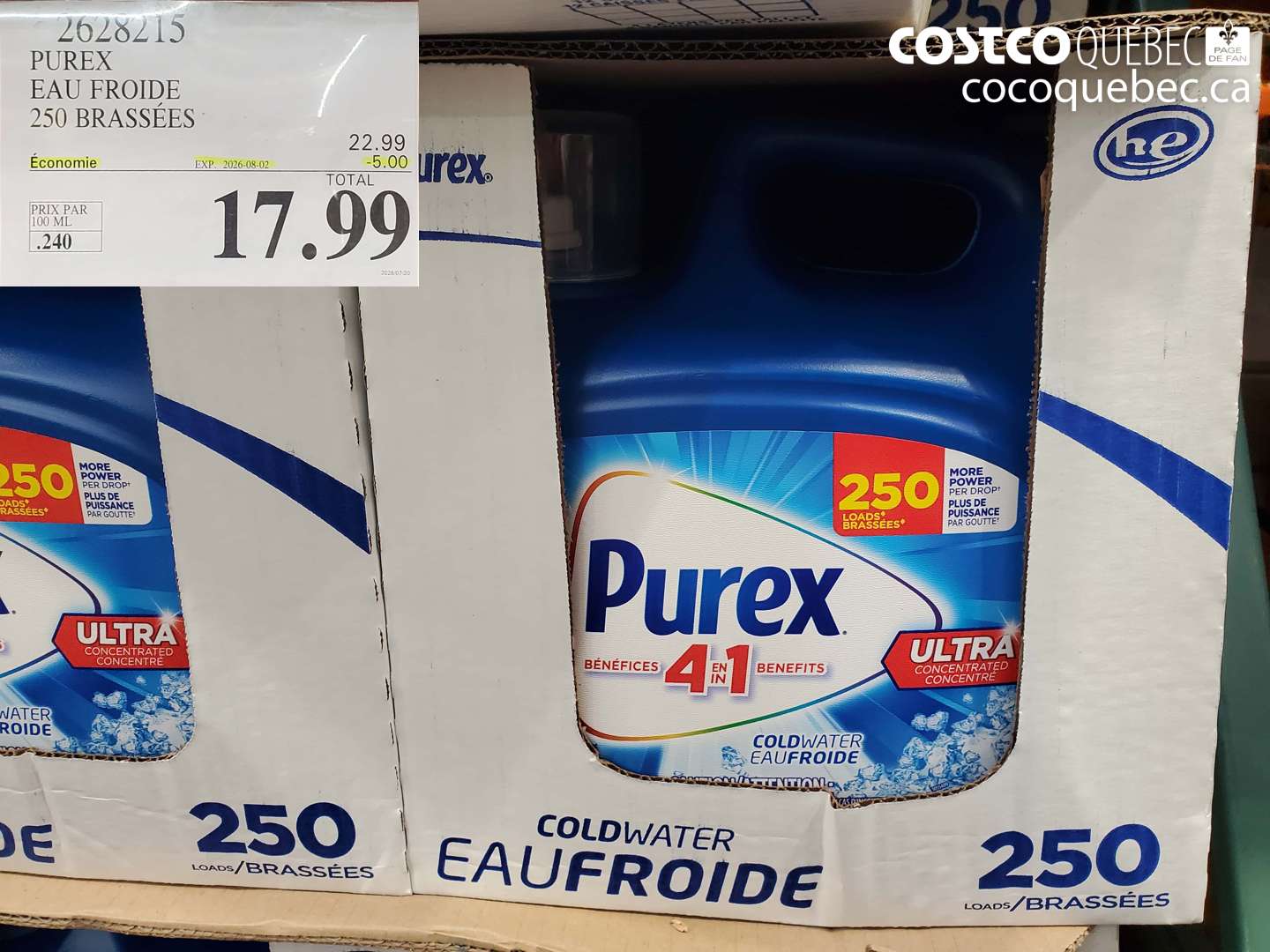 2628215 PUREX EAU FROIDE 250 BRASSÉES ($5.00 INSTANT SAVINGS EXPIRES ON 2026-08-02) $17.99