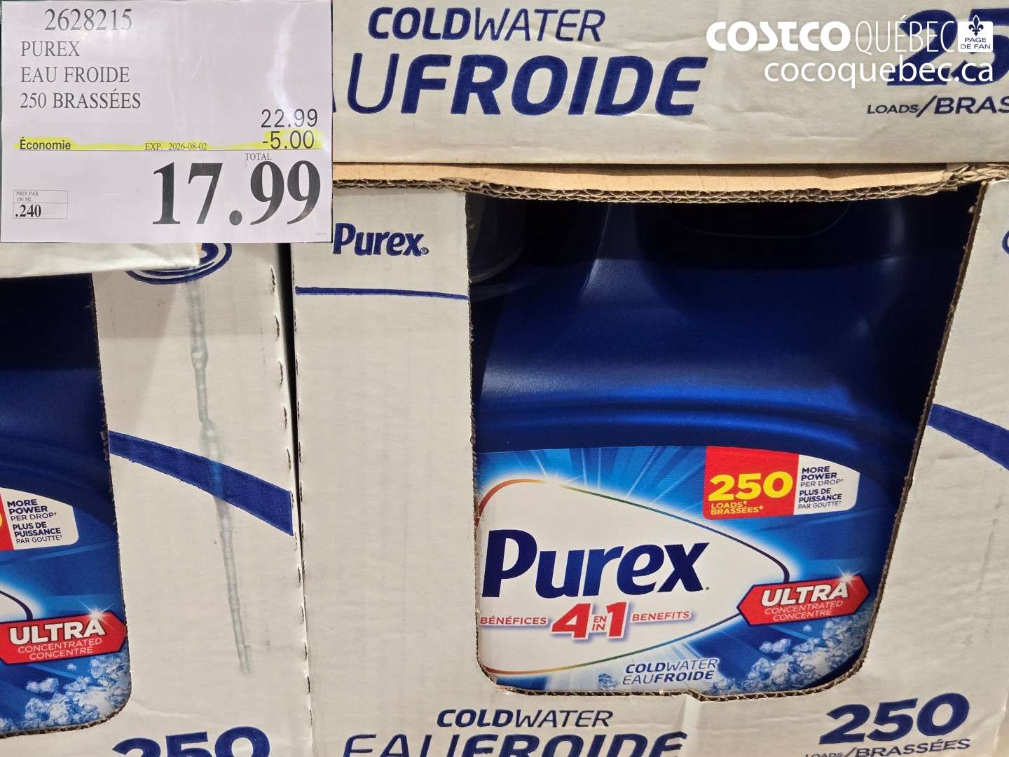 2628215 PUREX EAU FROIDE 250 BRASSÉES ($5.00 INSTANT SAVINGS EXPIRES ON 2026-08-02) $17.99