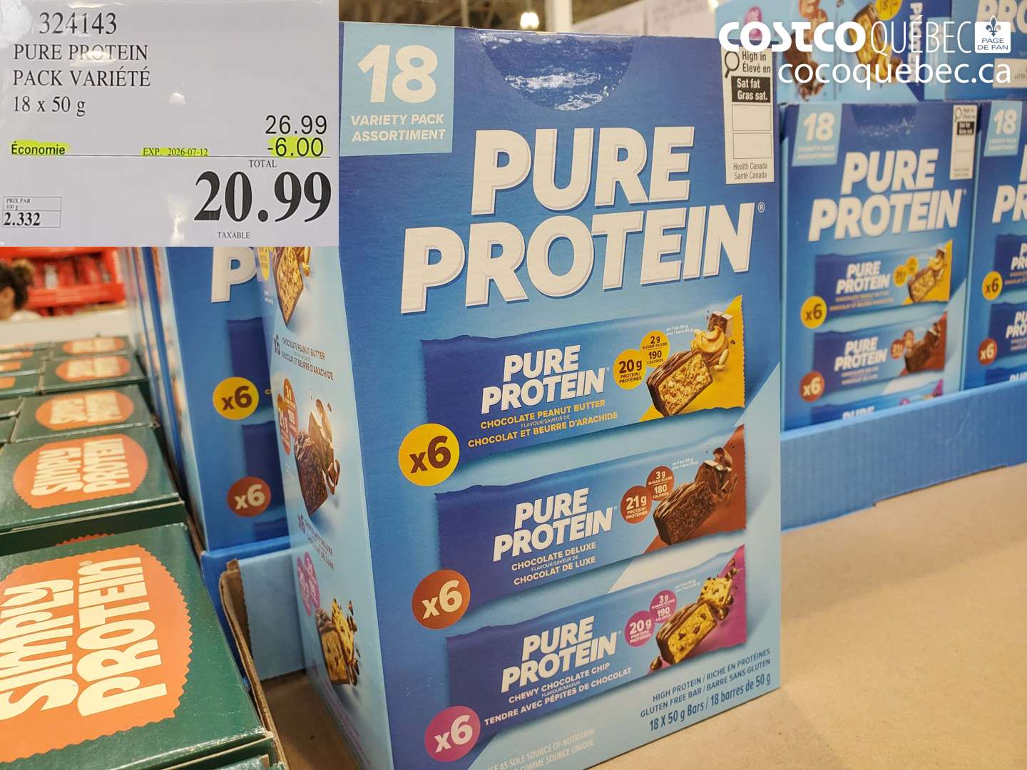 324143 PURE PROTEIN PACK VARIÉTÉ 18 X 50 G ($6.00 INSTANT SAVINGS EXPIRES ON 2026-07-12) $20.99