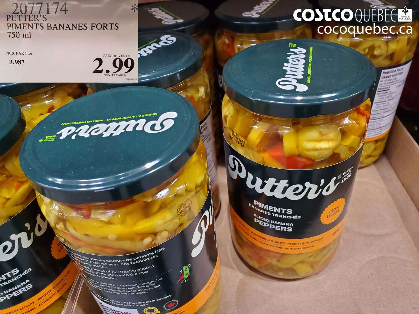 2077174 PUTTER'S PIMENTS BANANES FORTS 750 ML $2.99
