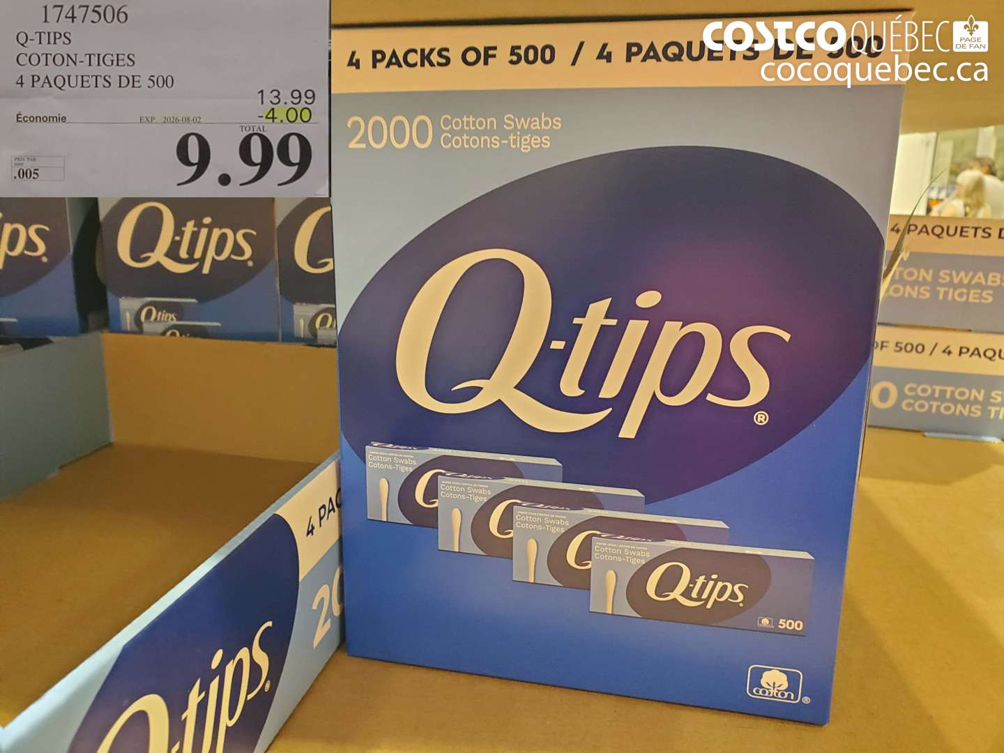 1747506 Q-TIPS COTON-TIGES 4 PAQUETS DE 500 ($4.00 INSTANT SAVINGS EXPIRES ON 2026-08-02) $9.99