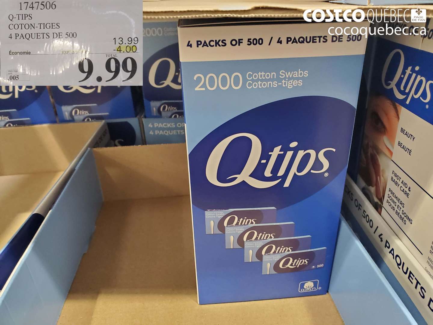 1747506 Q-TIPS COTON-TIGES 4 PAQUETS DE 500 ($4.00 INSTANT SAVINGS EXPIRES ON 2026-08-02) $9.99
