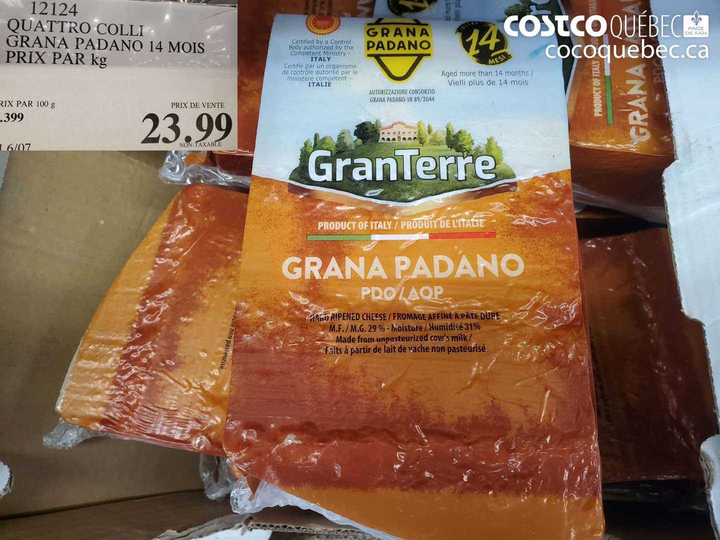 12124 QUATTRO COLLI GRANA PADANO 14 MOIS PRIX PAR KG $23.99