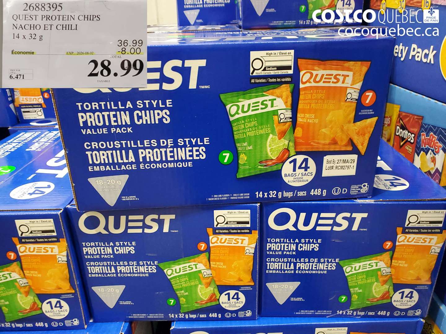 2688395 QUEST PROTEIN CHIPS NACHO ET CHILI 14 X 32 G ($8.00 INSTANT SAVINGS EXPIRES ON 2026-08-02) $28.99