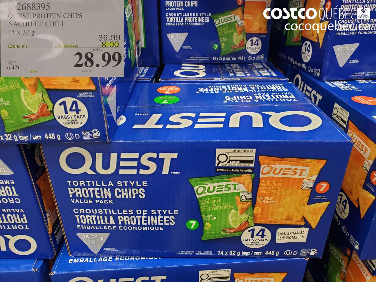 2688395 QUEST PROTEIN CHIPS NACHO ET CHILI 14 X 32 G ($8.00 INSTANT SAVINGS EXPIRES ON 2026-08-02) $28.99