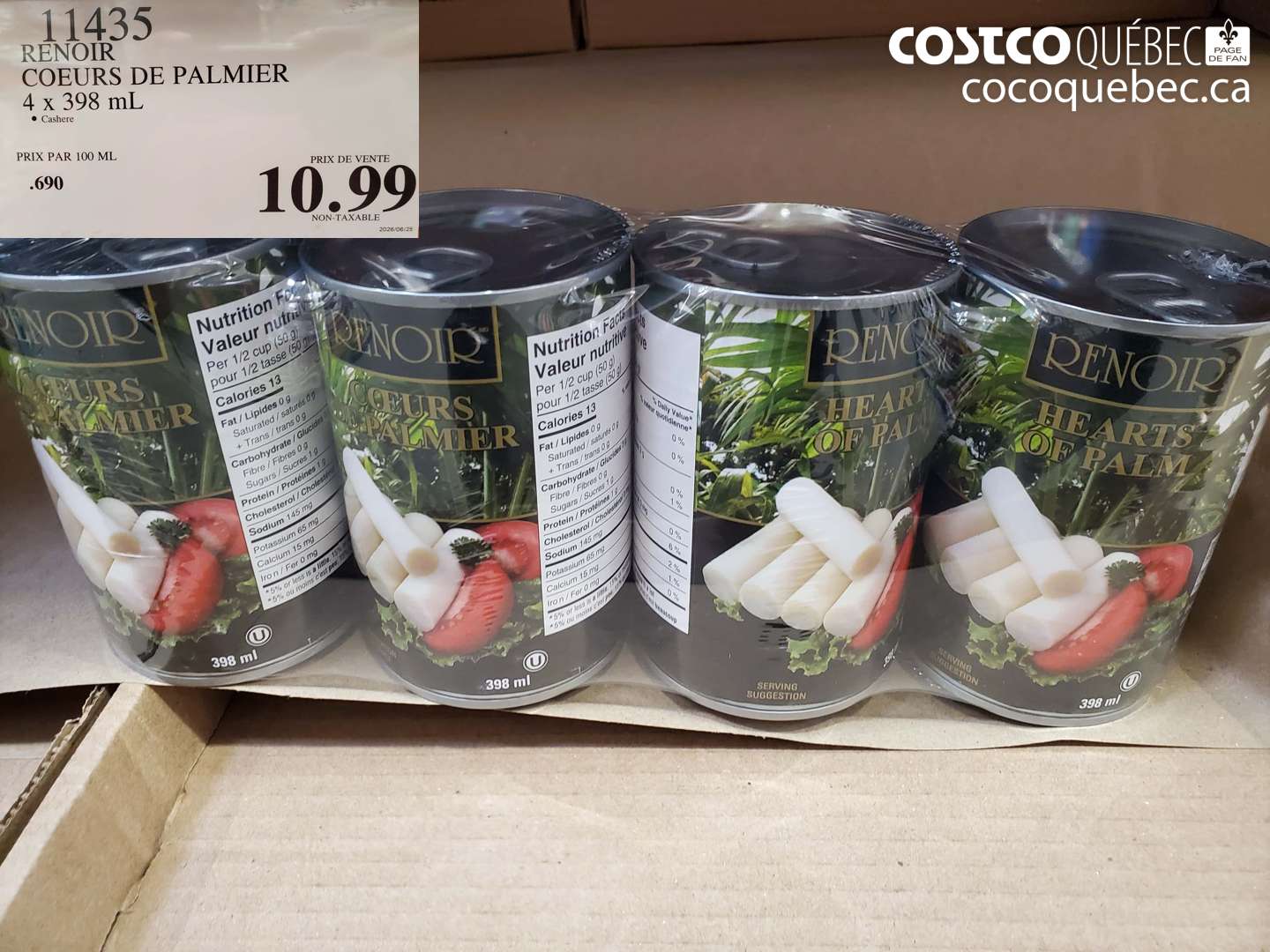 11435 RENOIR COEURS DE PALMIER 4 X 398 ML $10.99
