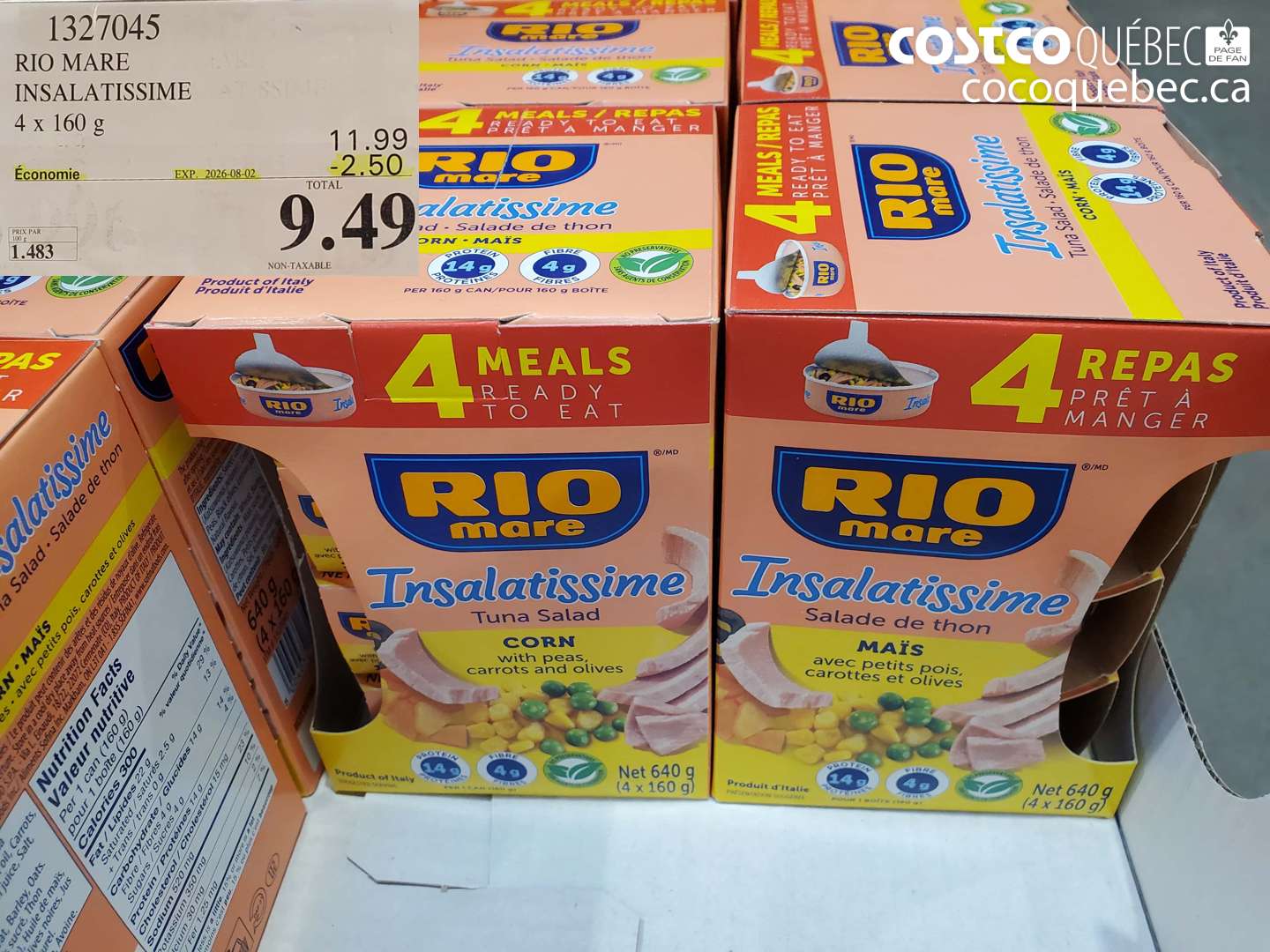 1327045 RIO MARE INSALATISSIME 4 X 160 G ($2.50 INSTANT SAVINGS EXPIRES ON 2026-08-02) $9.49