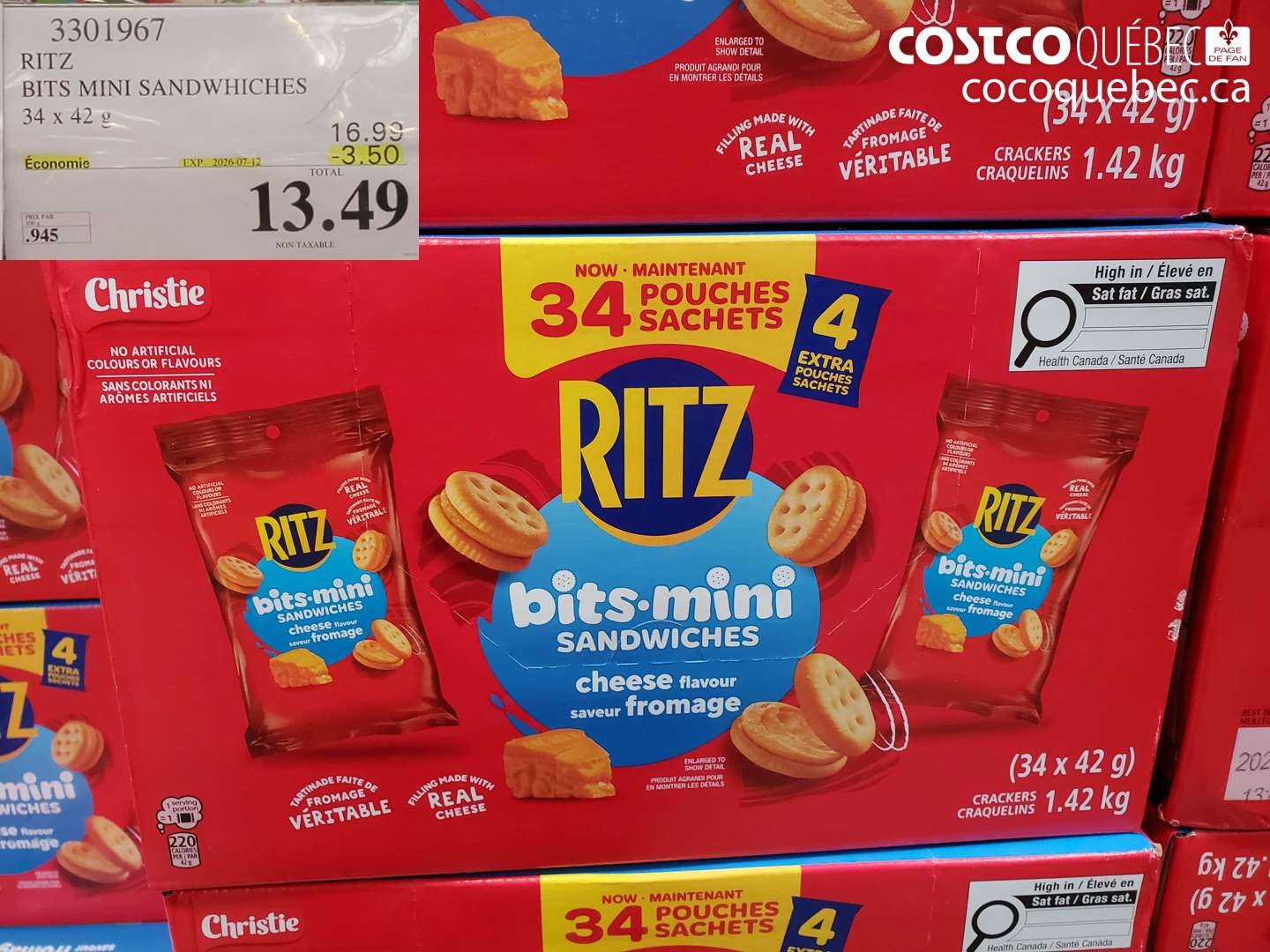 3301967 RITZ BITS MINI SANDWHICHES 34 X 42 G ($3.50 INSTANT SAVINGS EXPIRES ON 2026-07-12) $13.49