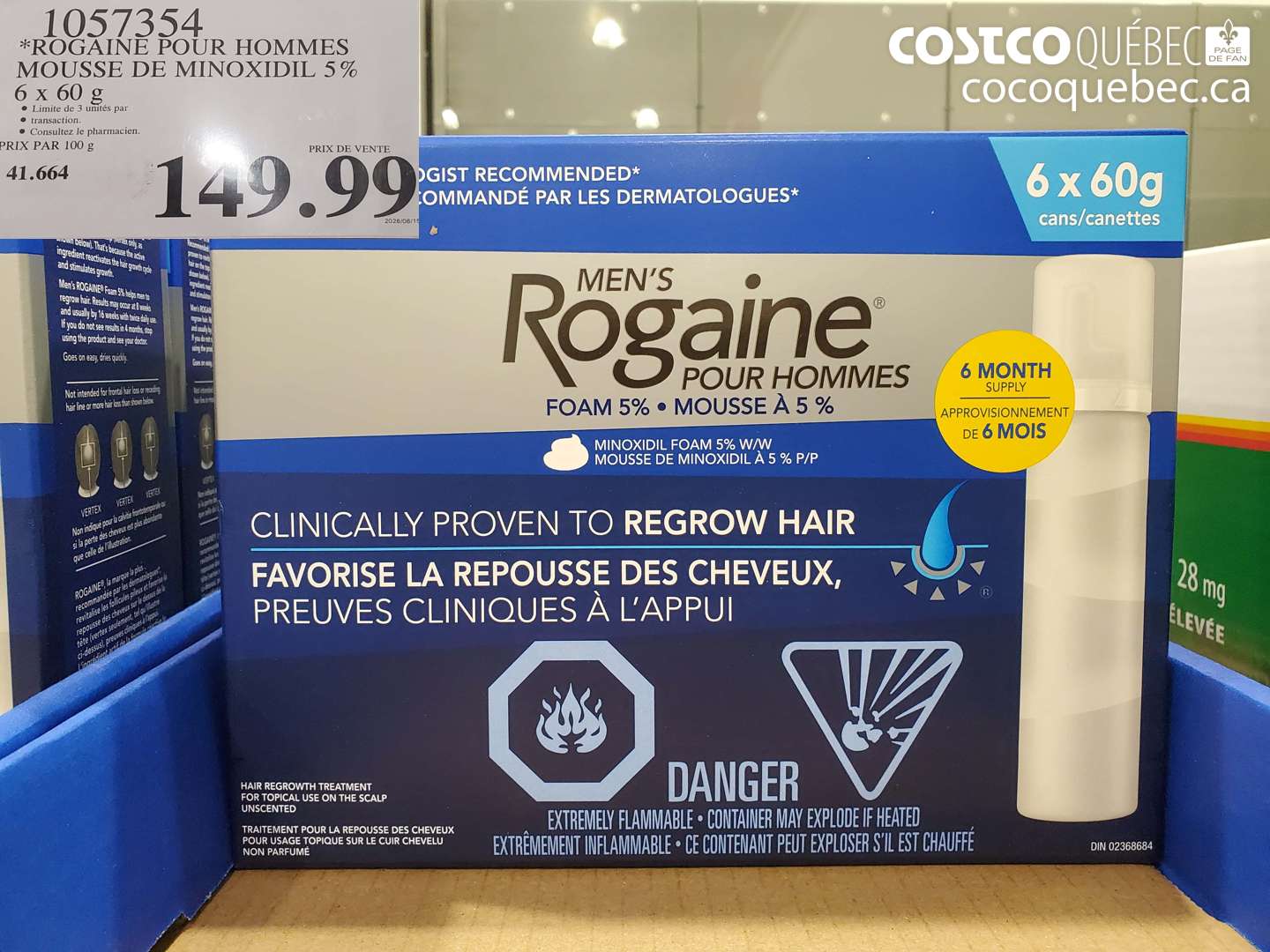 1057354 ROGAINE POUR HOMMES MOUSSE DE MINOXIDIL 5% 6 X 60 G $149.99
