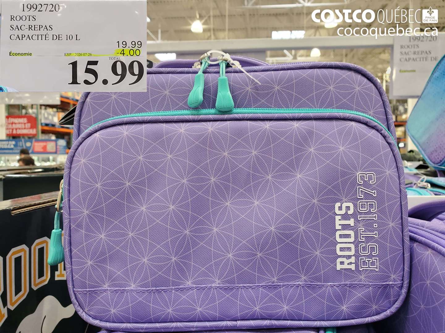1992720 ROOTS SAC-REPAS CAPACITÉ DE 10 L ($4.00 INSTANT SAVINGS EXPIRES ON 2026-07-26) $15.99