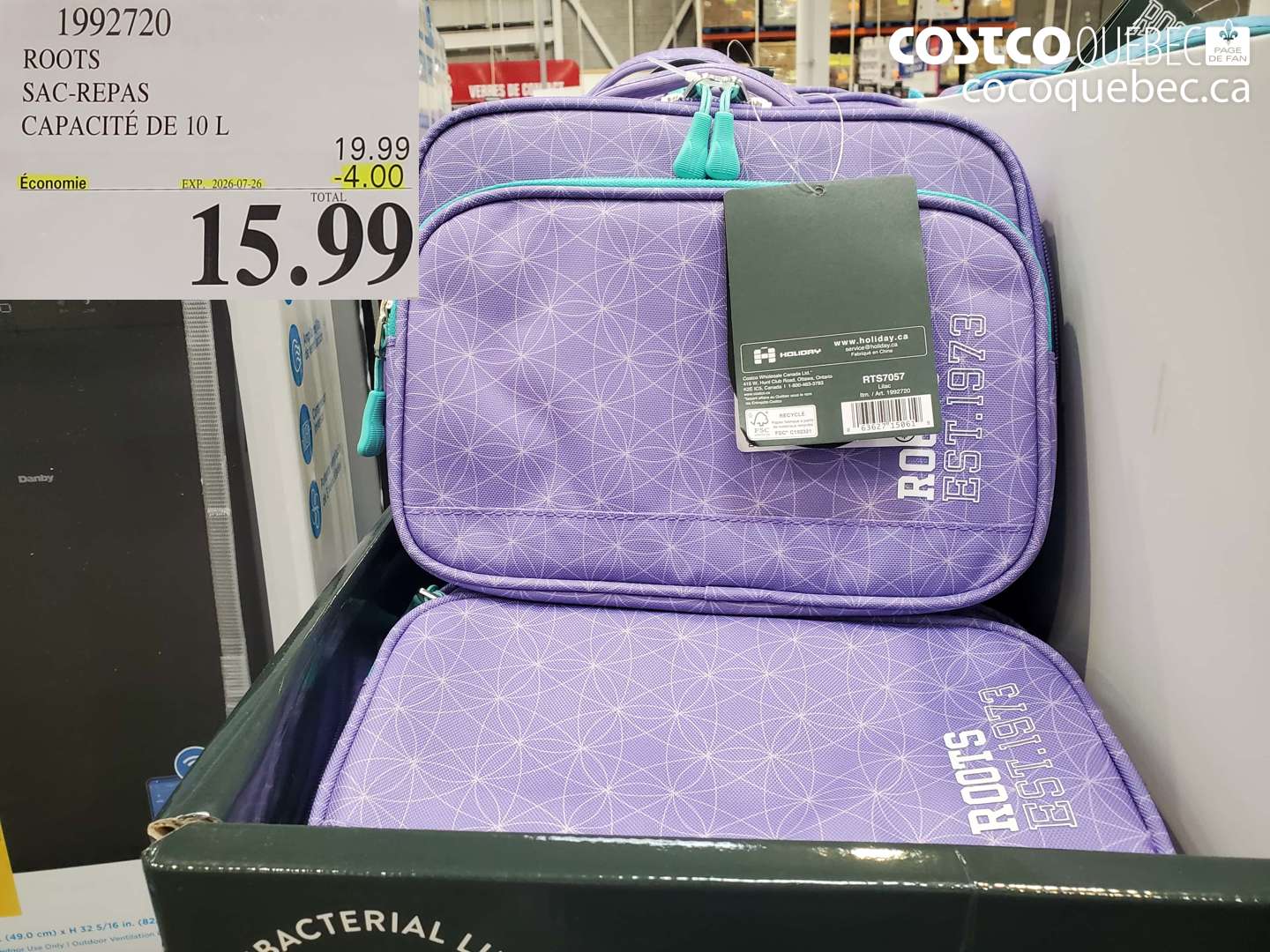 1992720 ROOTS SAC-REPAS CAPACITÉ DE 10 L ($4.00 INSTANT SAVINGS EXPIRES ON 2026-07-26) $15.99
