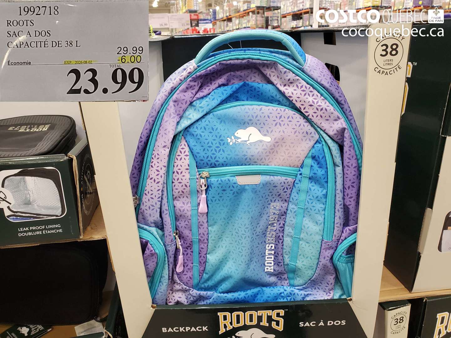 1992718 ROOTS SAC A DOS CAPACITÉ DE 38 L ($6.00 INSTANT SAVINGS EXPIRES ON 2026-08-02) $23.99