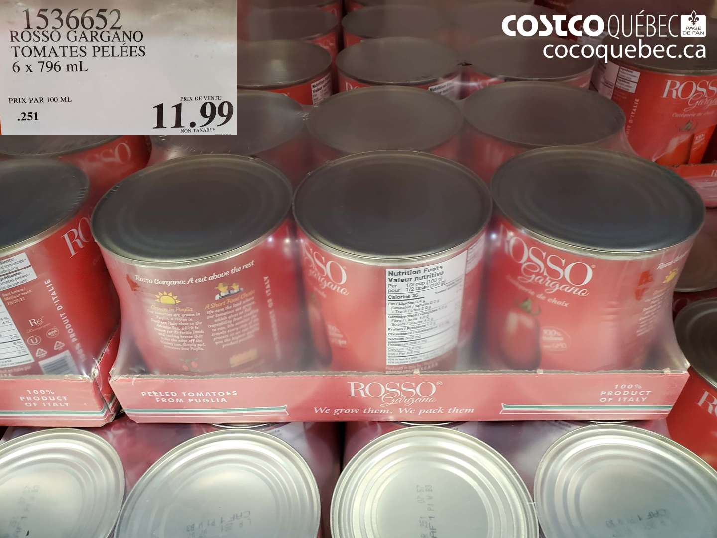 1536652 ROSSO GARGANO TOMATES PELÉES 6 X 796 ML $11.99