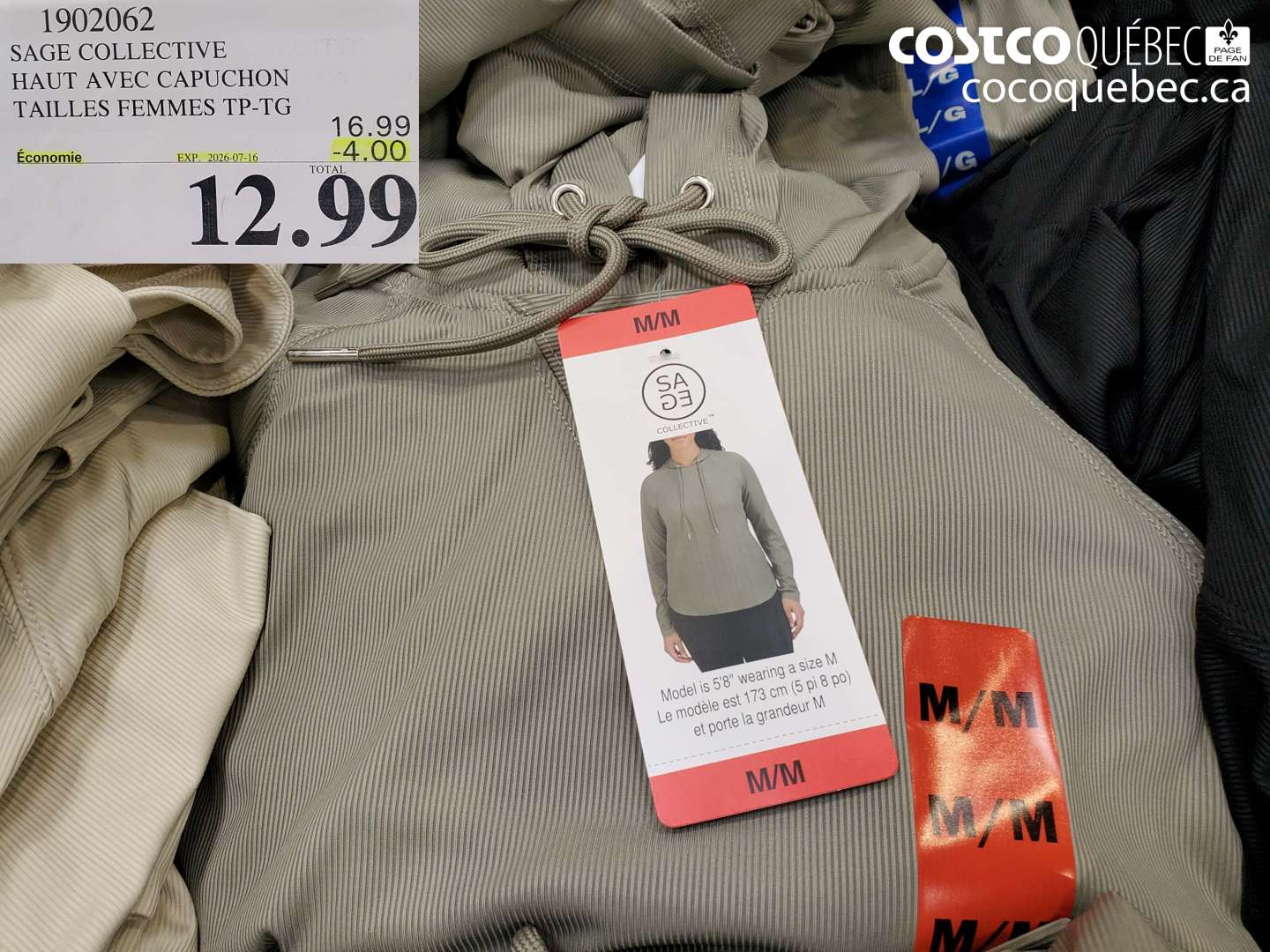 1902062 SAGE COLLECTIVE HAUT AVEC CAPUCHON TAILLES FEMMES TP-TG ($4.00 INSTANT SAVINGS EXPIRES ON 2026-07-16) $12.99
