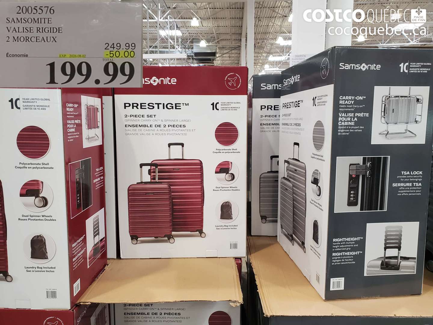 2005576 SAMSOMITE VALISE RIGIDE 2 MORCEAUX ($50.00 INSTANT SAVINGS EXPIRES ON 2026-08-02) $199.99