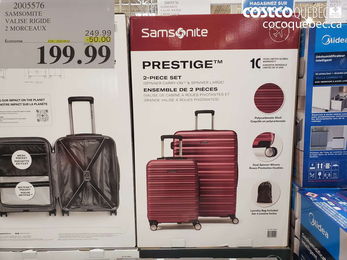 2005576 SAMSONITE VALISE RIGIDE 2 MORCEAUX ($50.00 INSTANT SAVINGS EXPIRES ON 2026-08-02) $199.99