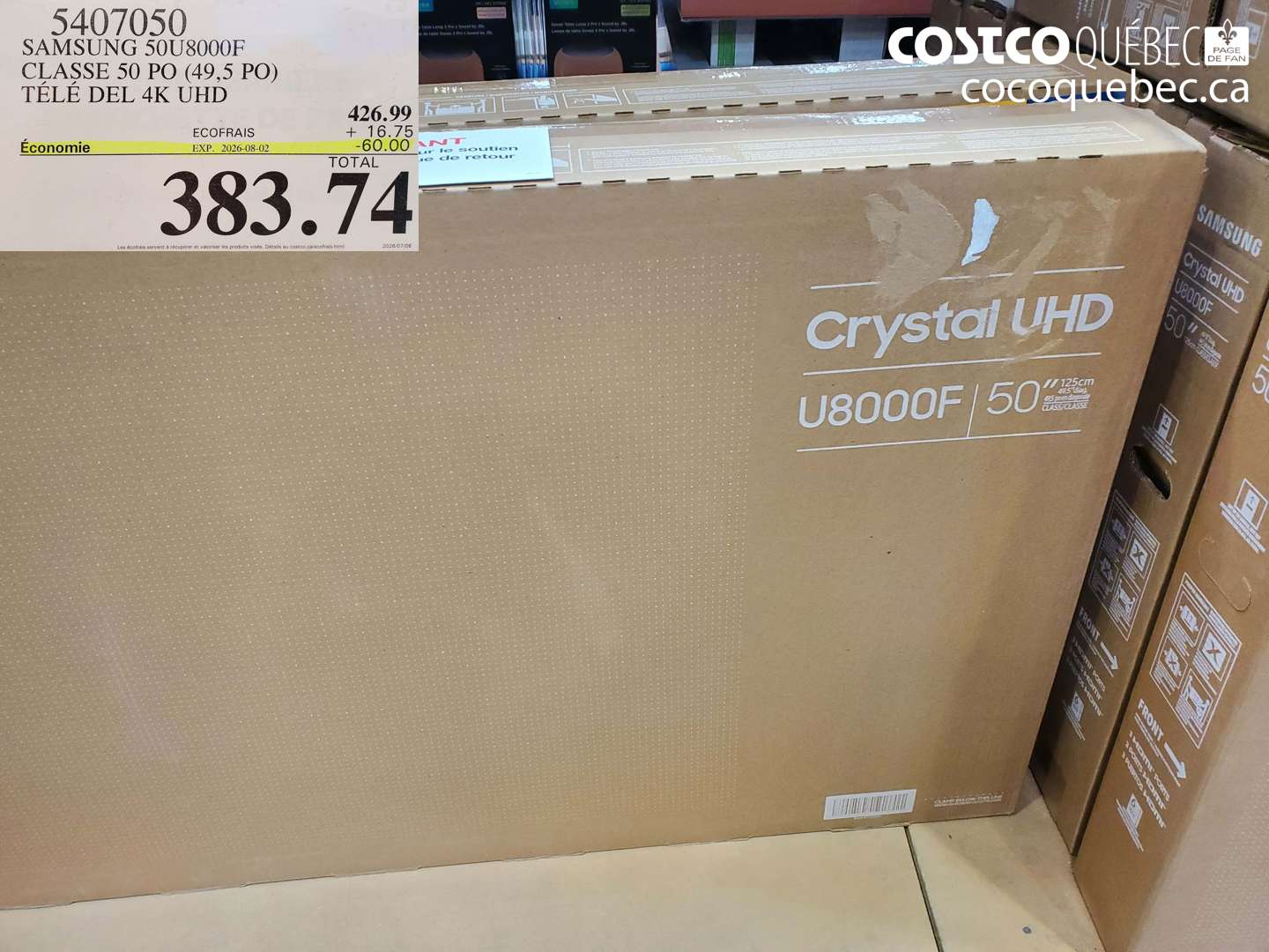 5407050 SAMSUNG 50U8000F CLASSE 50 PO (49.5 PO) TÉLÉ DEL 4K UHD ($60.00 INSTANT SAVINGS EXPIRES ON 2026-08-02) $383.74