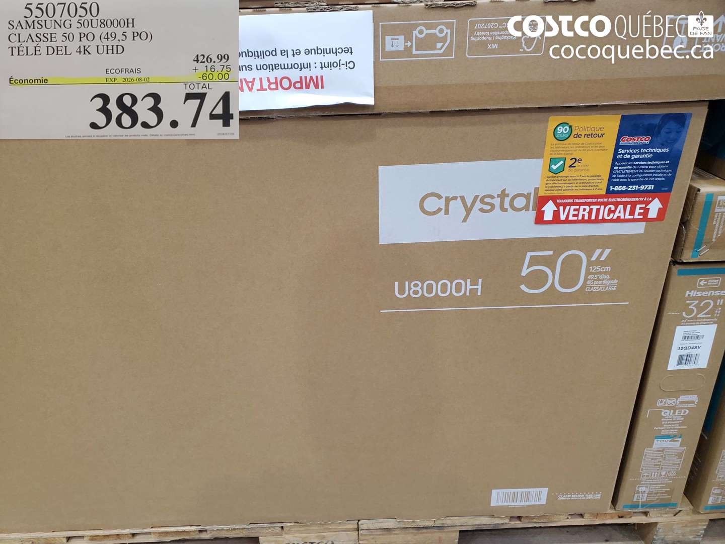 5507050 SAMSUNG 50U8000H CLASSE 50 PO (49.5 PO) TÉLÉ DEL 4K UHD ($60.00 INSTANT SAVINGS EXPIRES ON 2026-08-02) $383.74