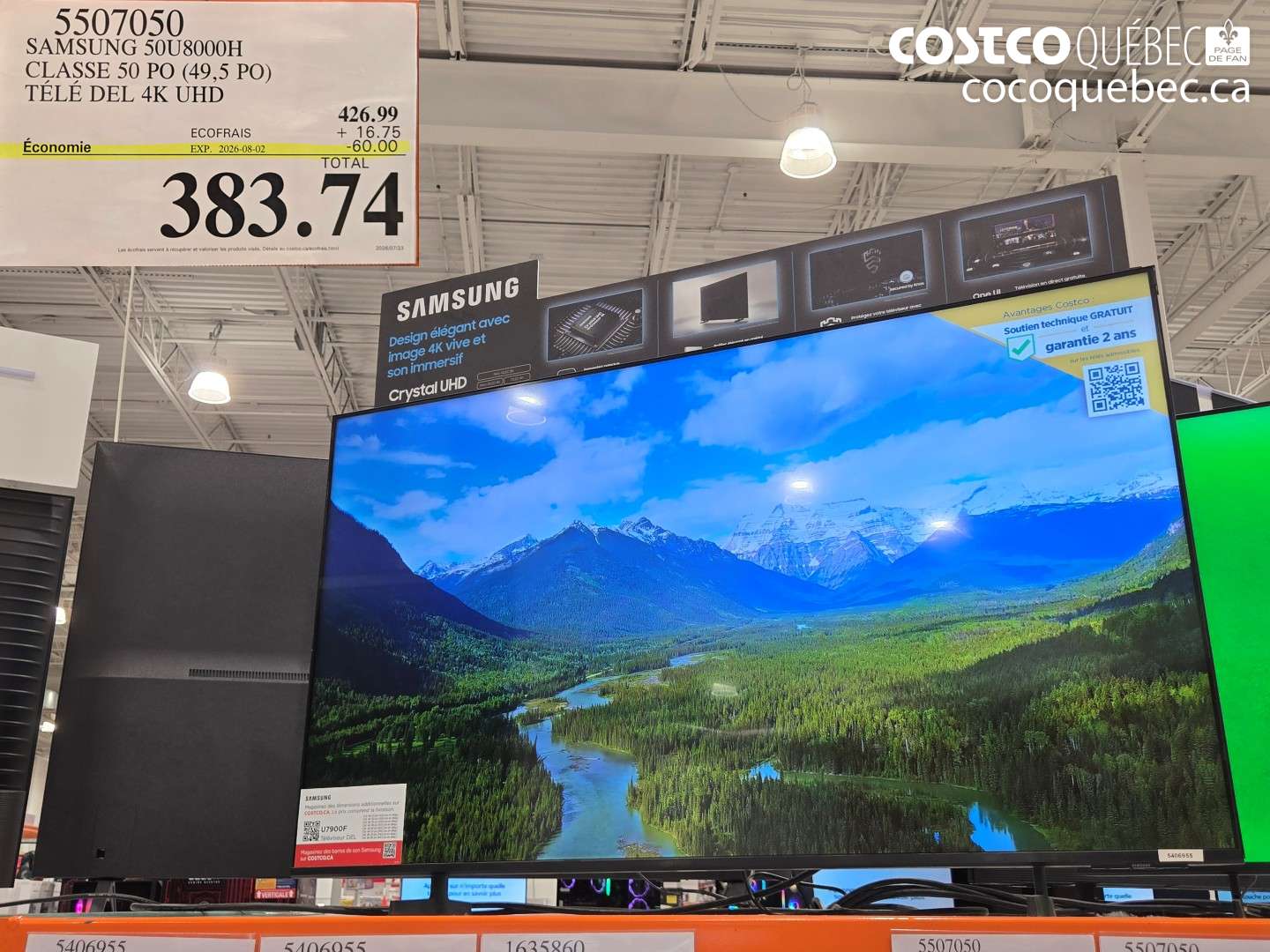 5507050 SAMSUNG 50U8000H CLASSE 50 PO (49.5 PO) TÉLÉ DEL 4K UHD ($60.00 INSTANT SAVINGS EXPIRES ON 2026-08-02) $383.74