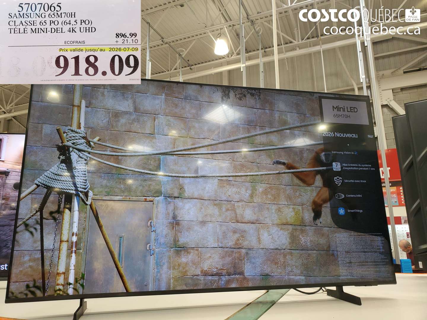5707065 SAMSUNG 65M70H CLASSE 65 PO (64.5 PO) TÉLÉ MINI-DEL 4K UHD (EXPIRES ON 2026-07-09) $918.09