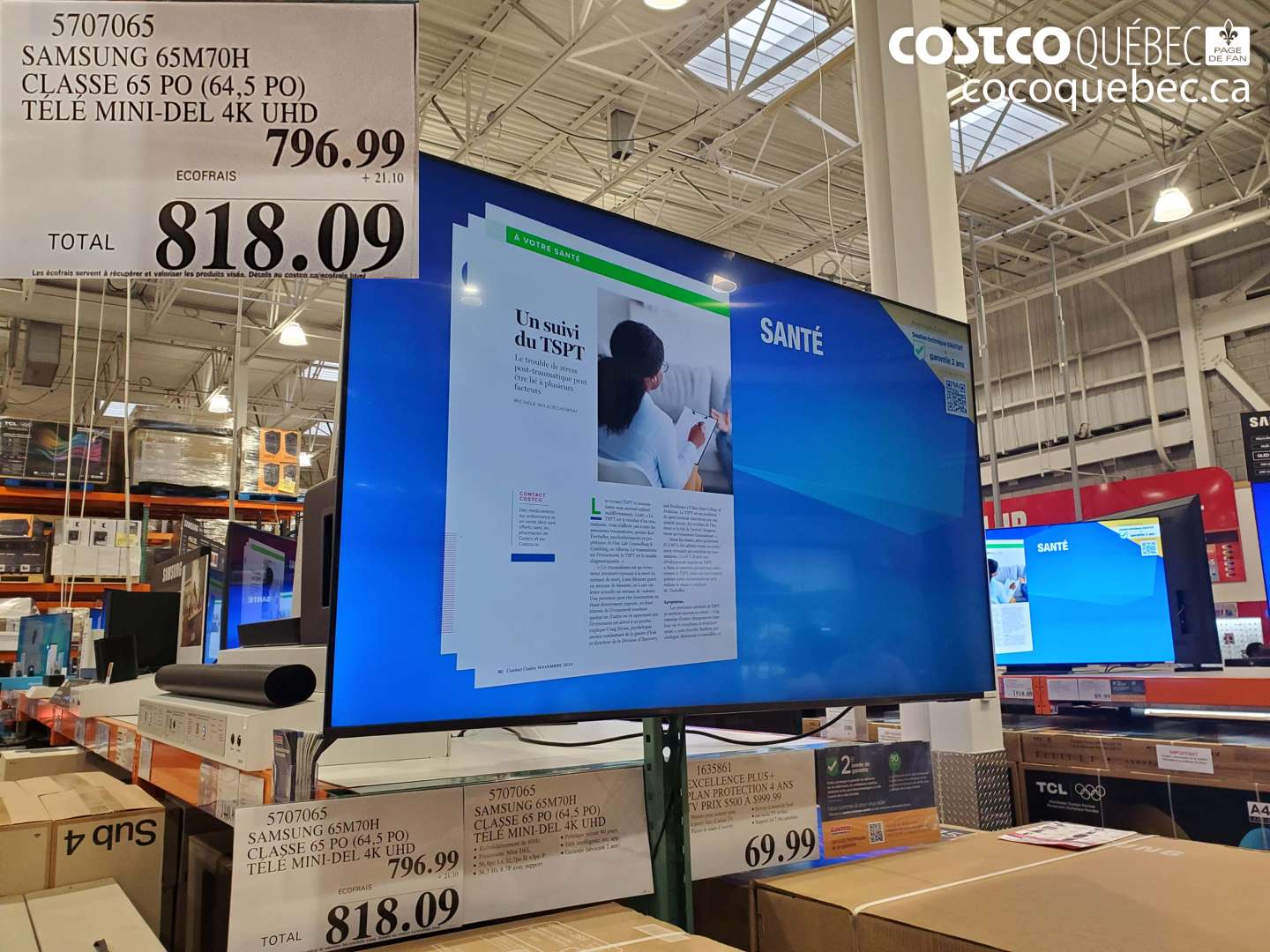 5707065 SAMSUNG 65M70H CLASSE 65 PO (64.5 PO) TÉLÉ MINI-DEL 4K UHD $818.09