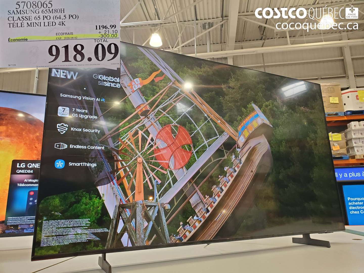 5708065 SAMSUNG 65M80H CLASSE 65 PO (64.5 PO) TÉLÉ MINI LED 4K ($300.00 INSTANT SAVINGS EXPIRES ON 2026-08-02) $918.09